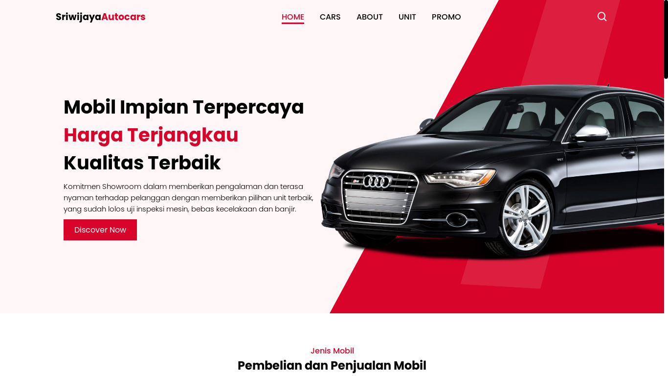 website screenshot of https://sriwijayaautocars.com/