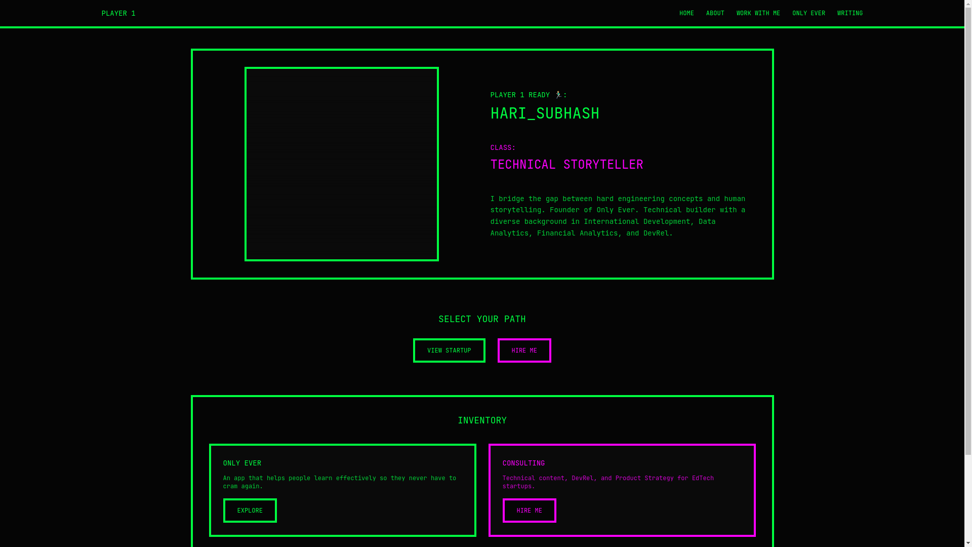 website screenshot of https://harisubhash.com/