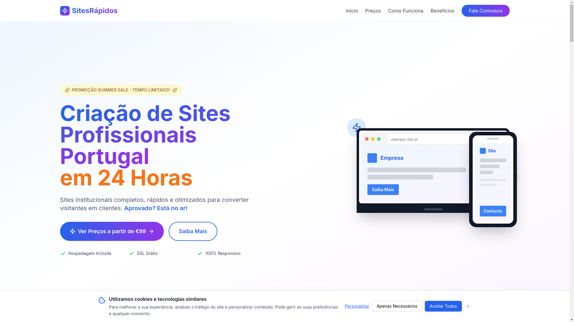 website screenshot of https://sitesrapidos.pt/