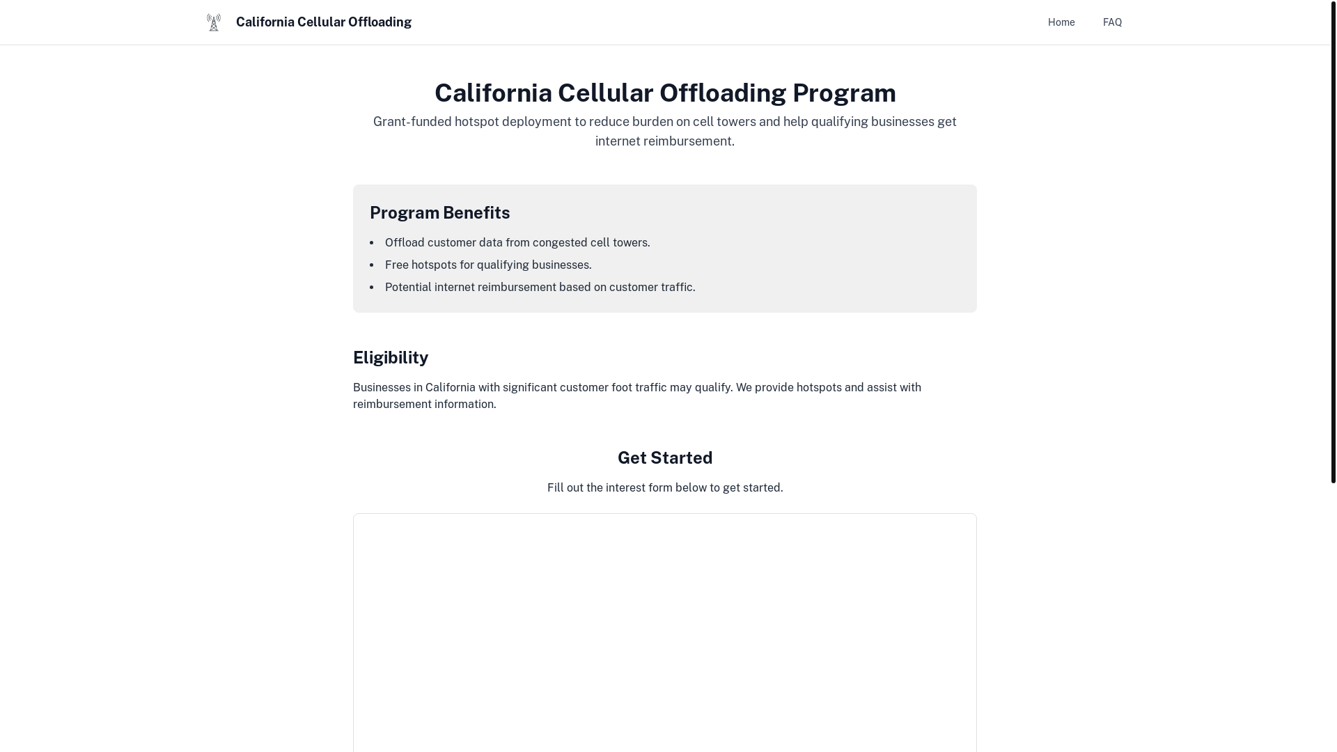 website screenshot of https://californiacellularoffloading.org/
