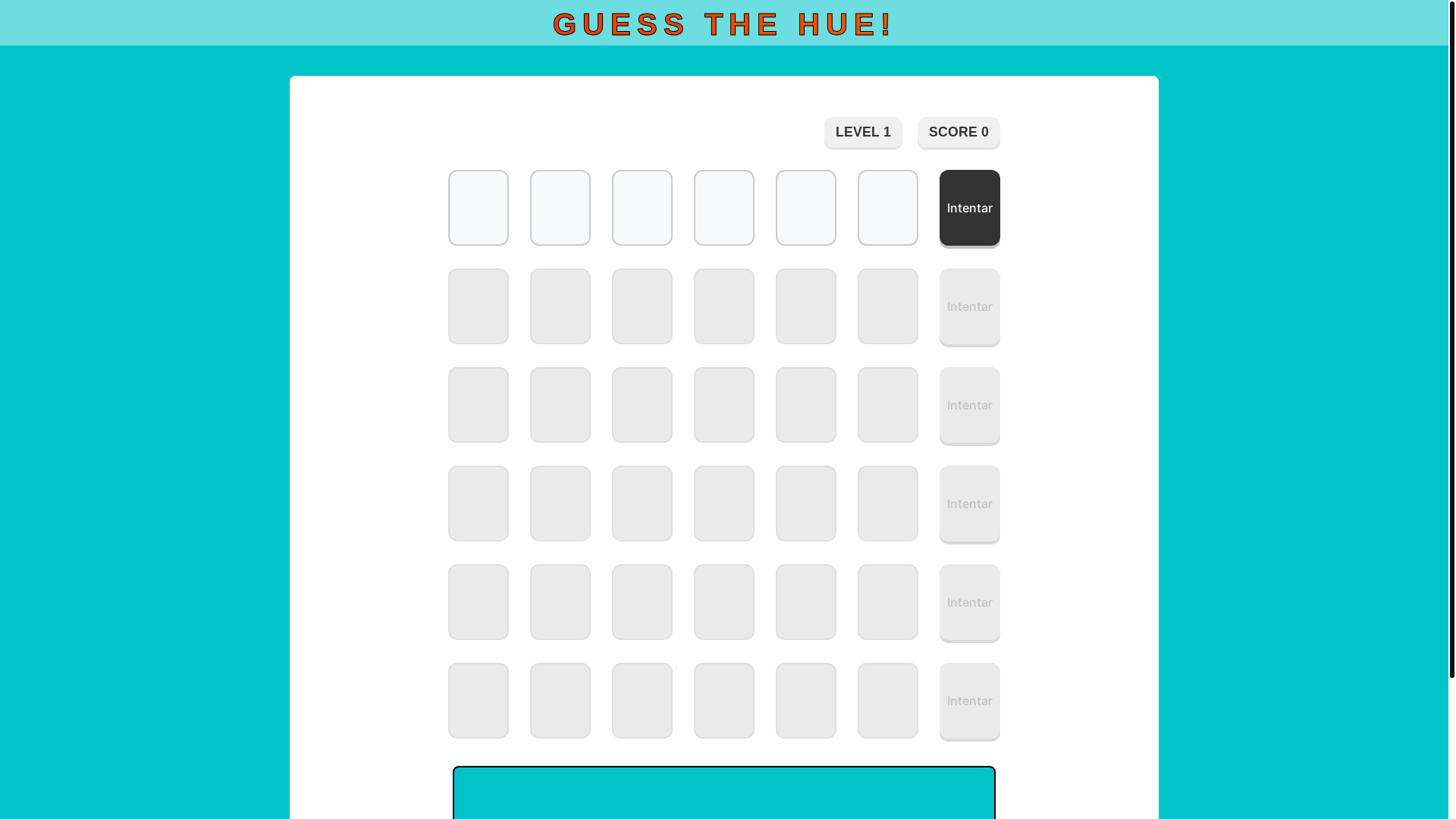 website screenshot of https://guessthehue.site/