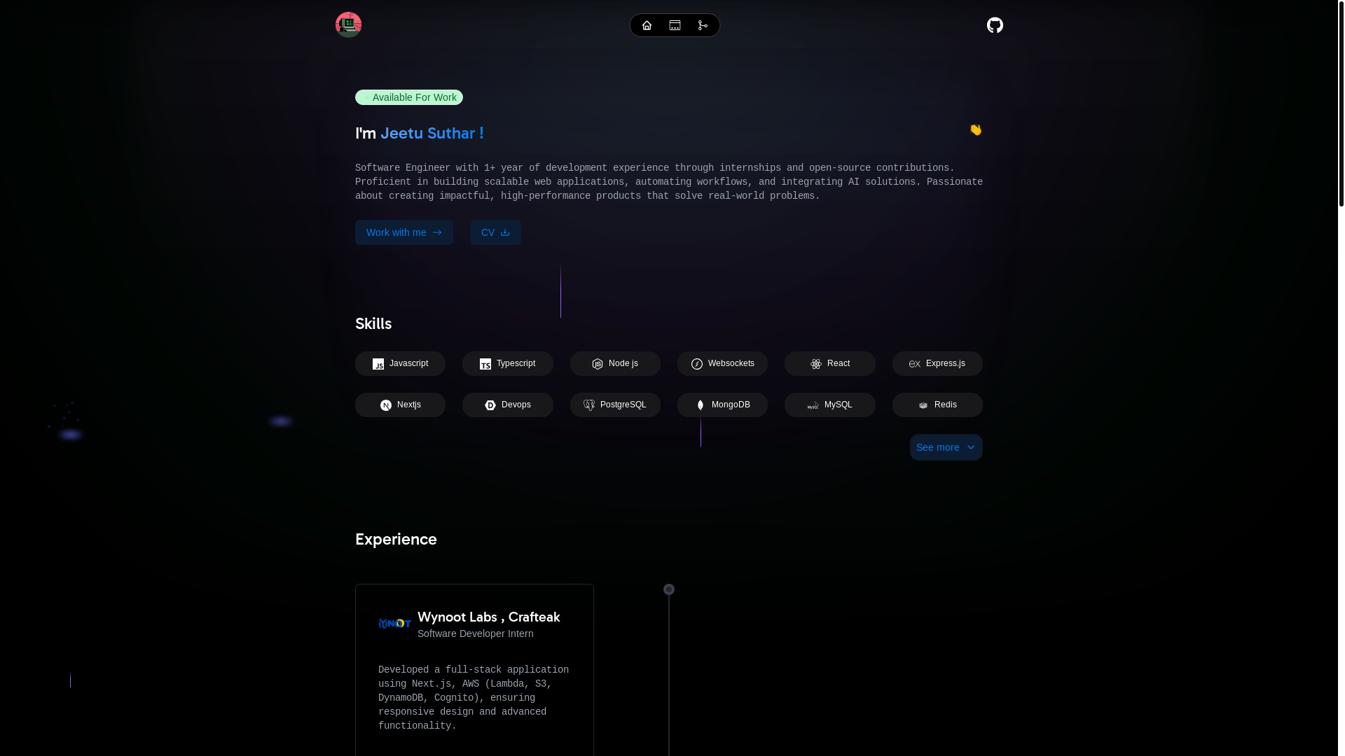website screenshot of https://jeetusuthar.me/