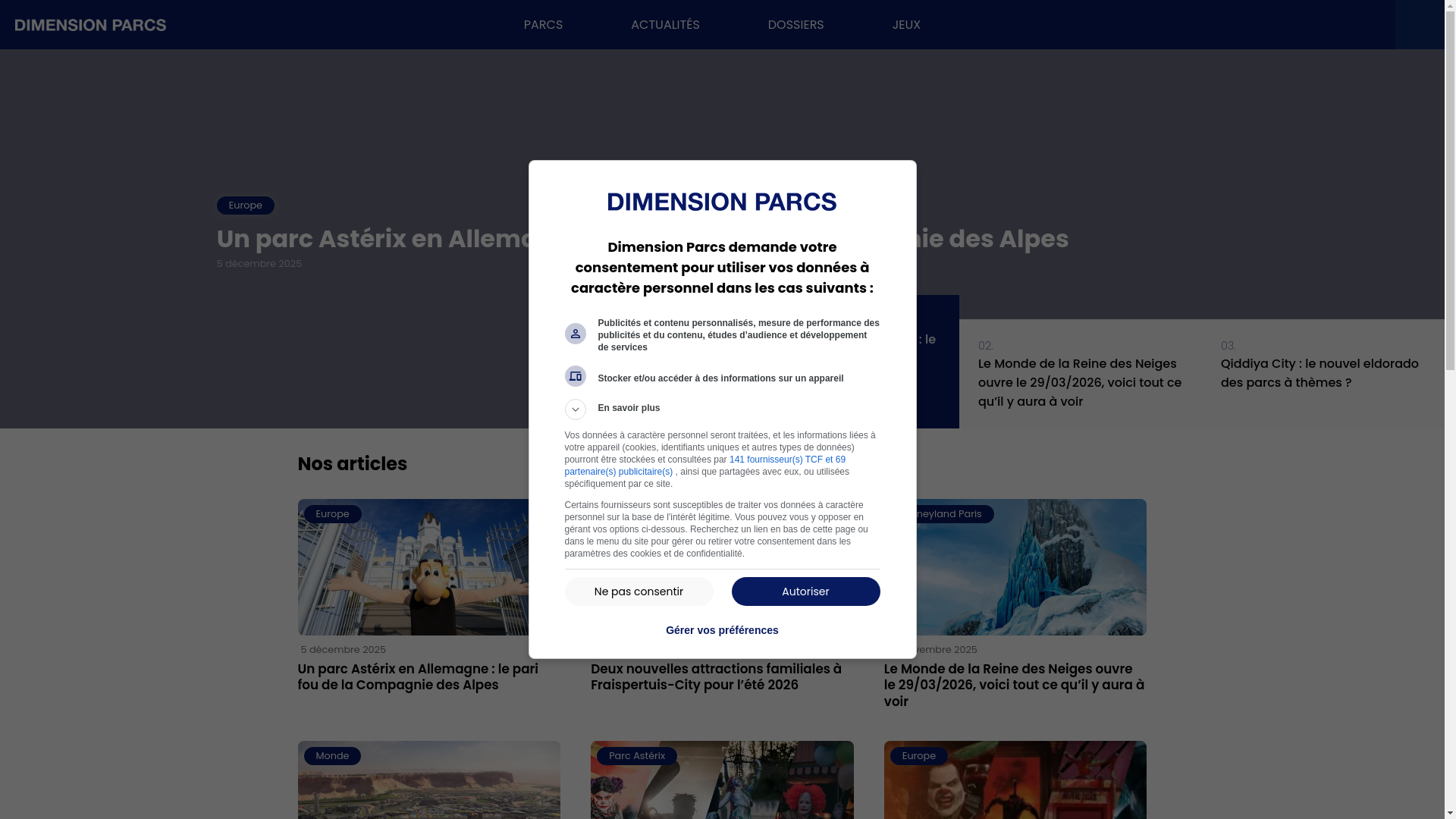 website screenshot of https://dimensionparcs.fr/