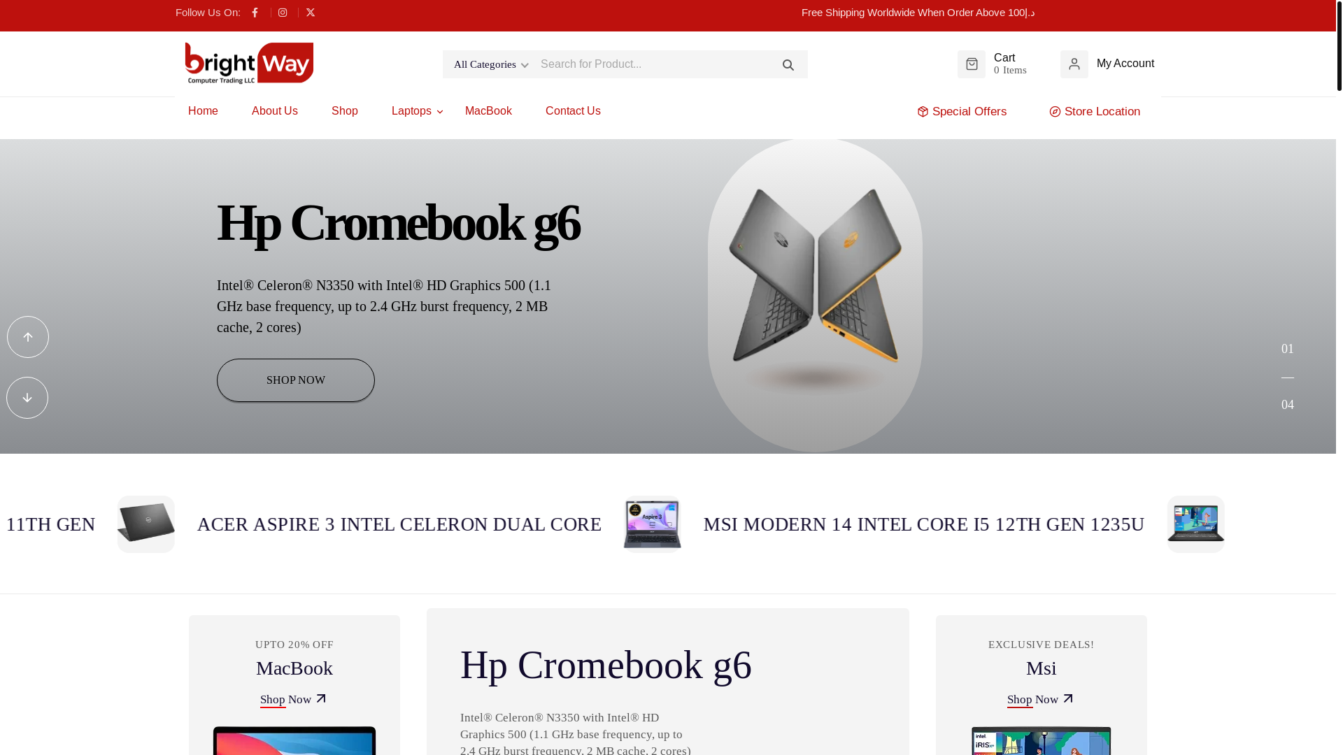 website screenshot of https://brightwaycomputer.ae/