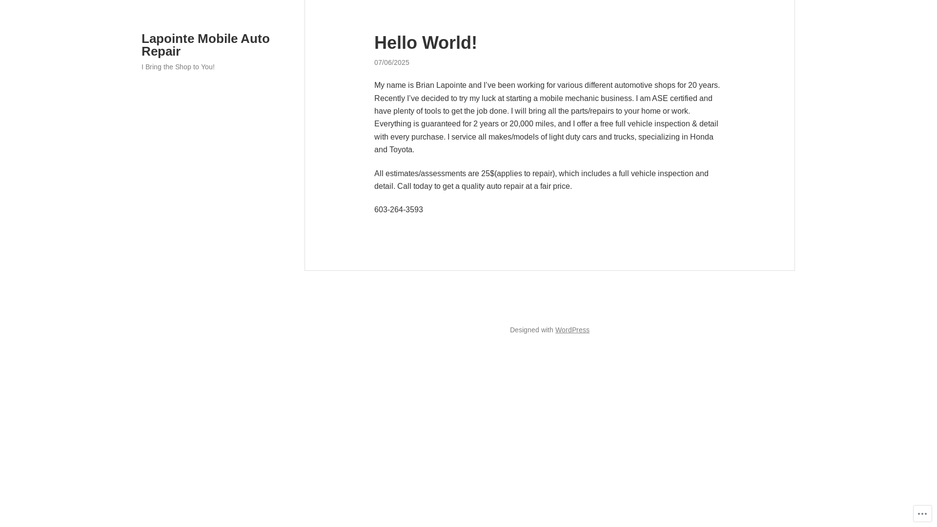 website screenshot of https://lapointemobileauto.com/