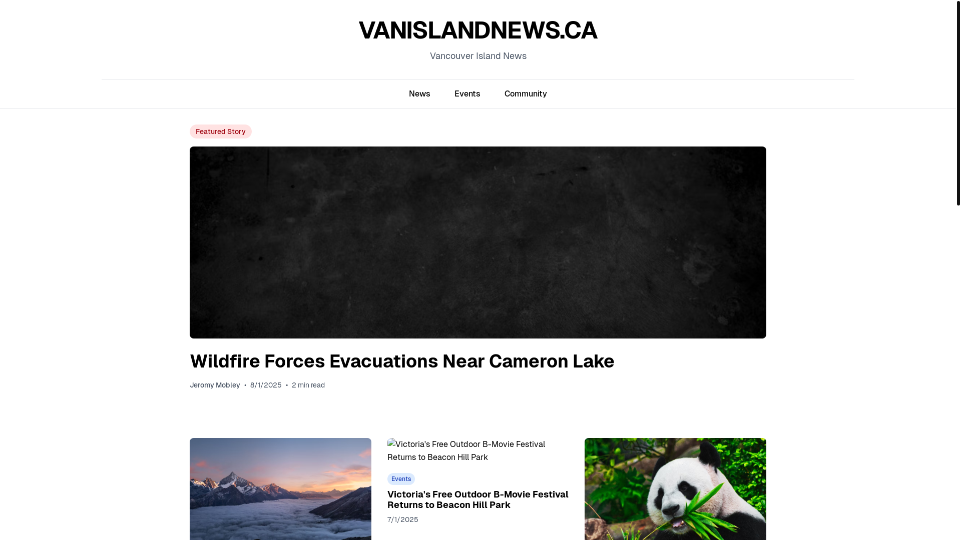 website screenshot of https://vanislandnews.ca/