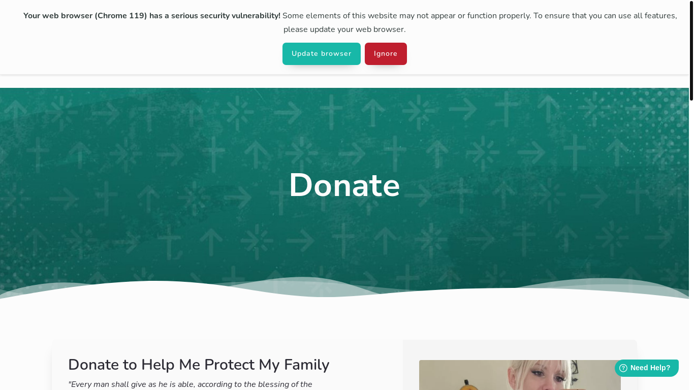 website screenshot of https://www.givesendgo.com/ShilohHendrix/donate