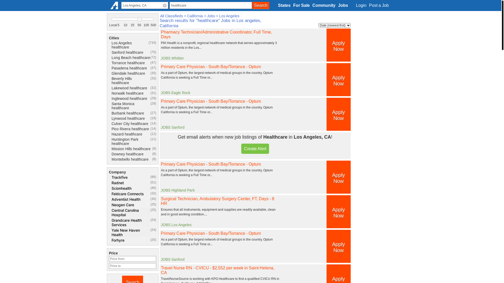 website screenshot of https://losangeles-ca.americanlisted.com/jobs/healthcare/