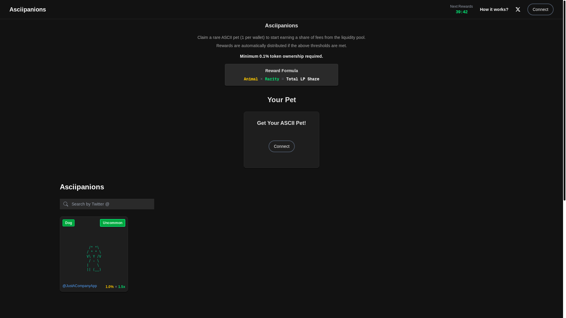 website screenshot of https://asciipanions.com/