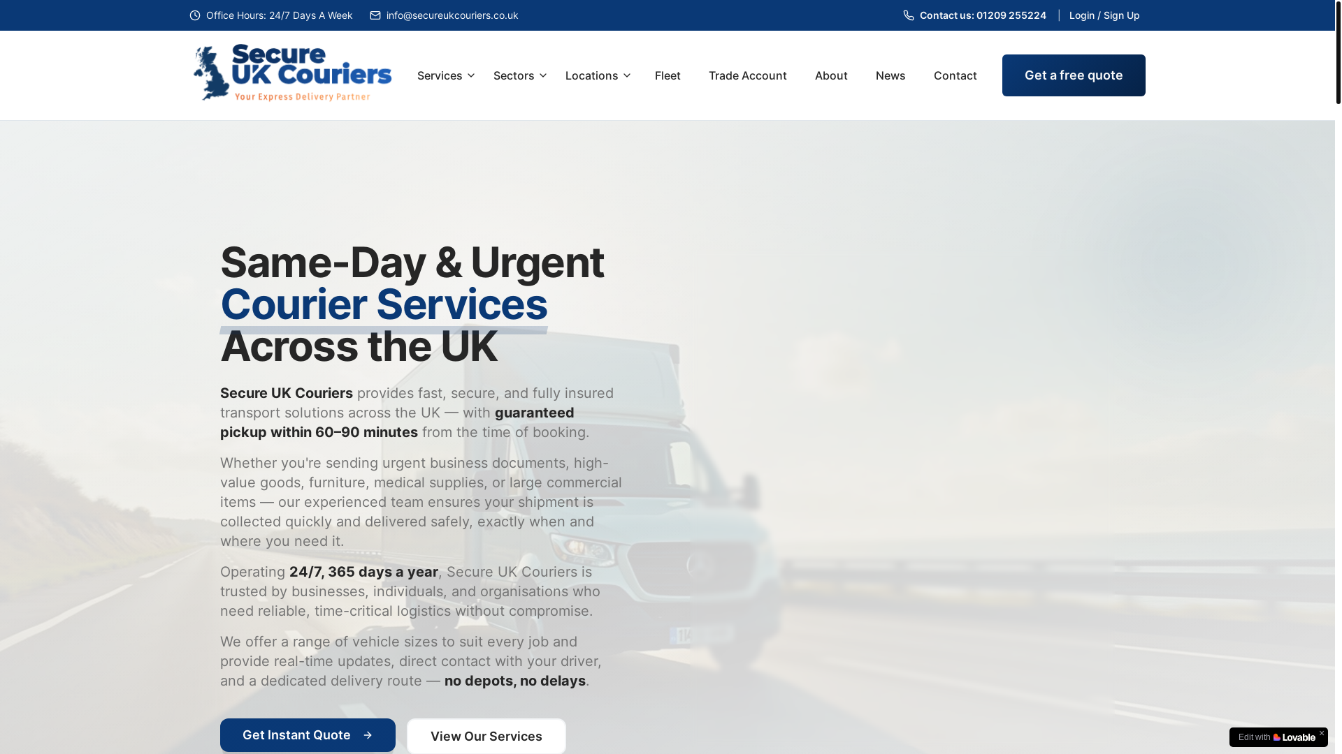 website screenshot of https://secureukcouriers.co.uk/