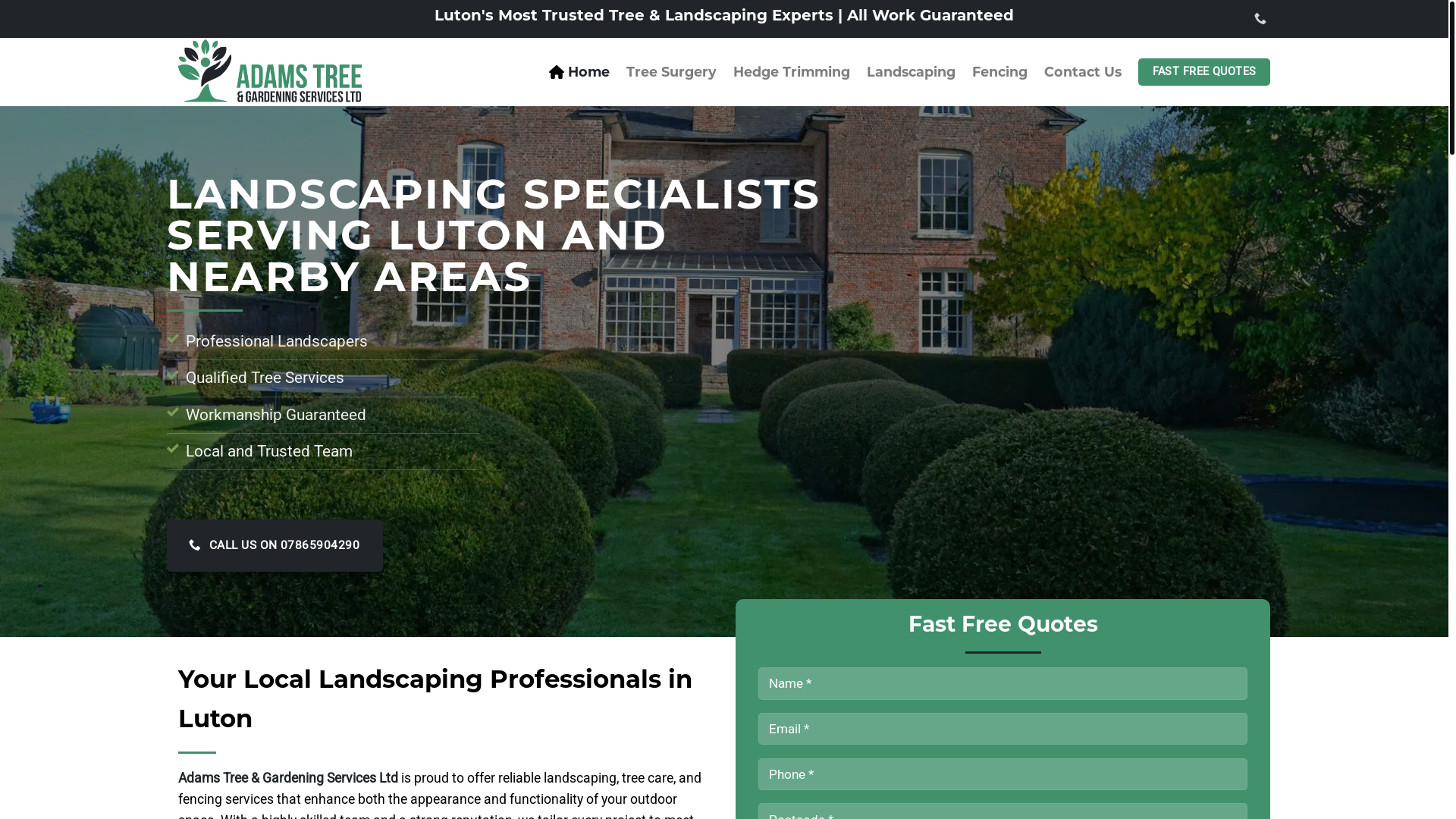 website screenshot of https://adamstreeandgardeningservicesltd.co.uk/