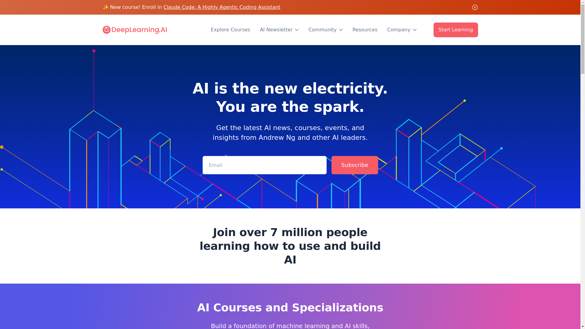 website screenshot of https://deeplearning.ai