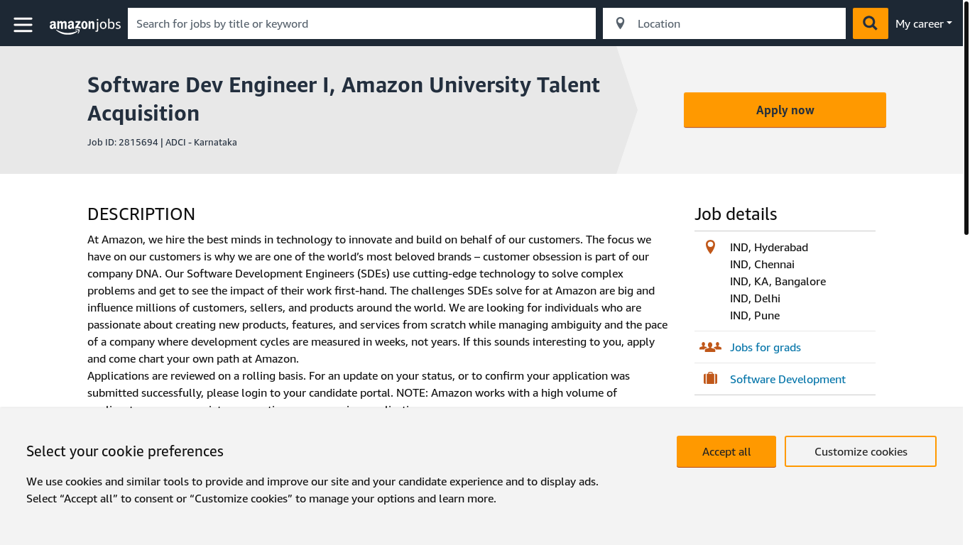 website screenshot of https://www.amazon.jobs/en/jobs/2815694/software-dev-engineer-i-amazon-university-talent-acquisition