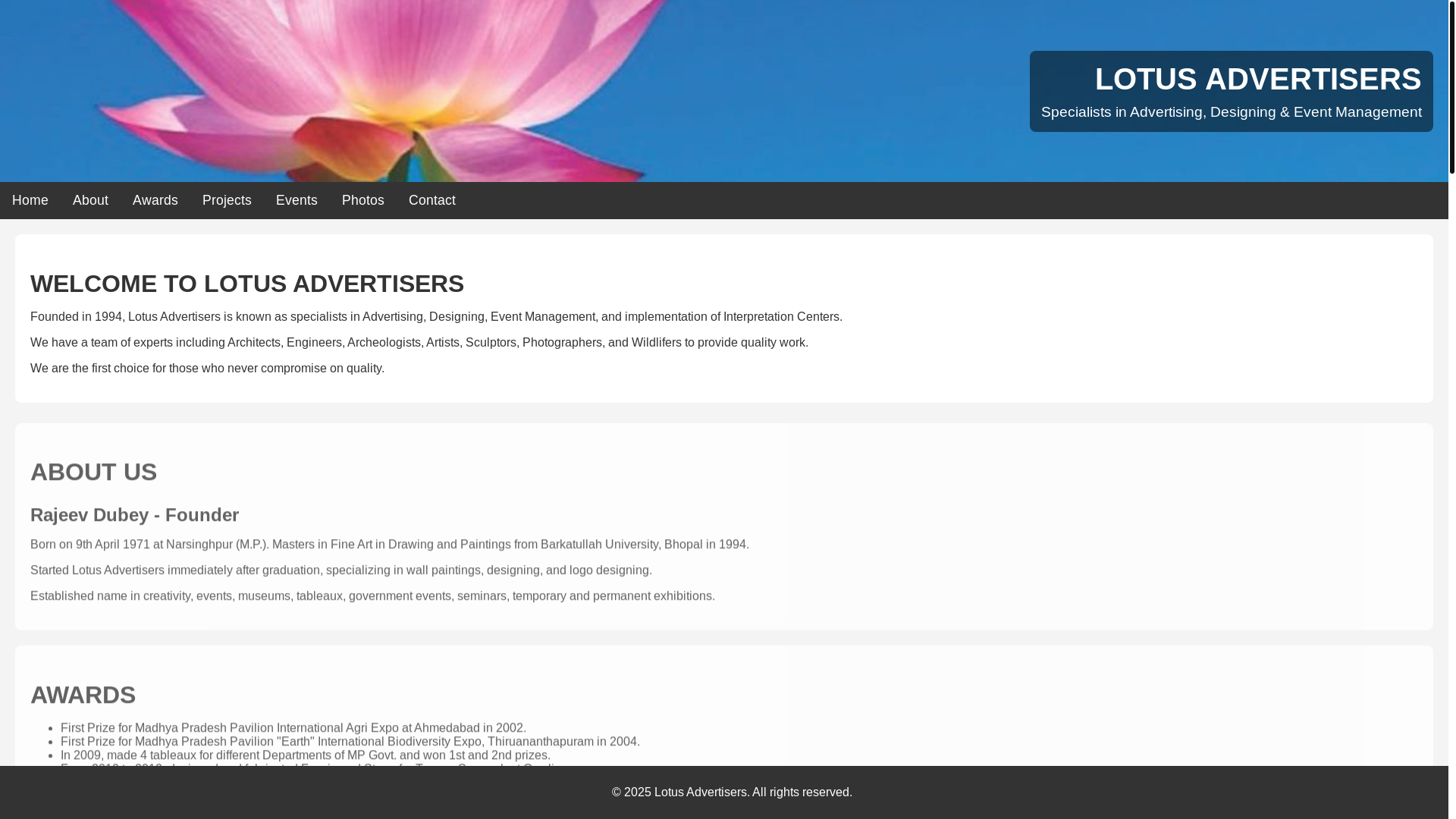 website screenshot of https://lotusadvertisers.in/