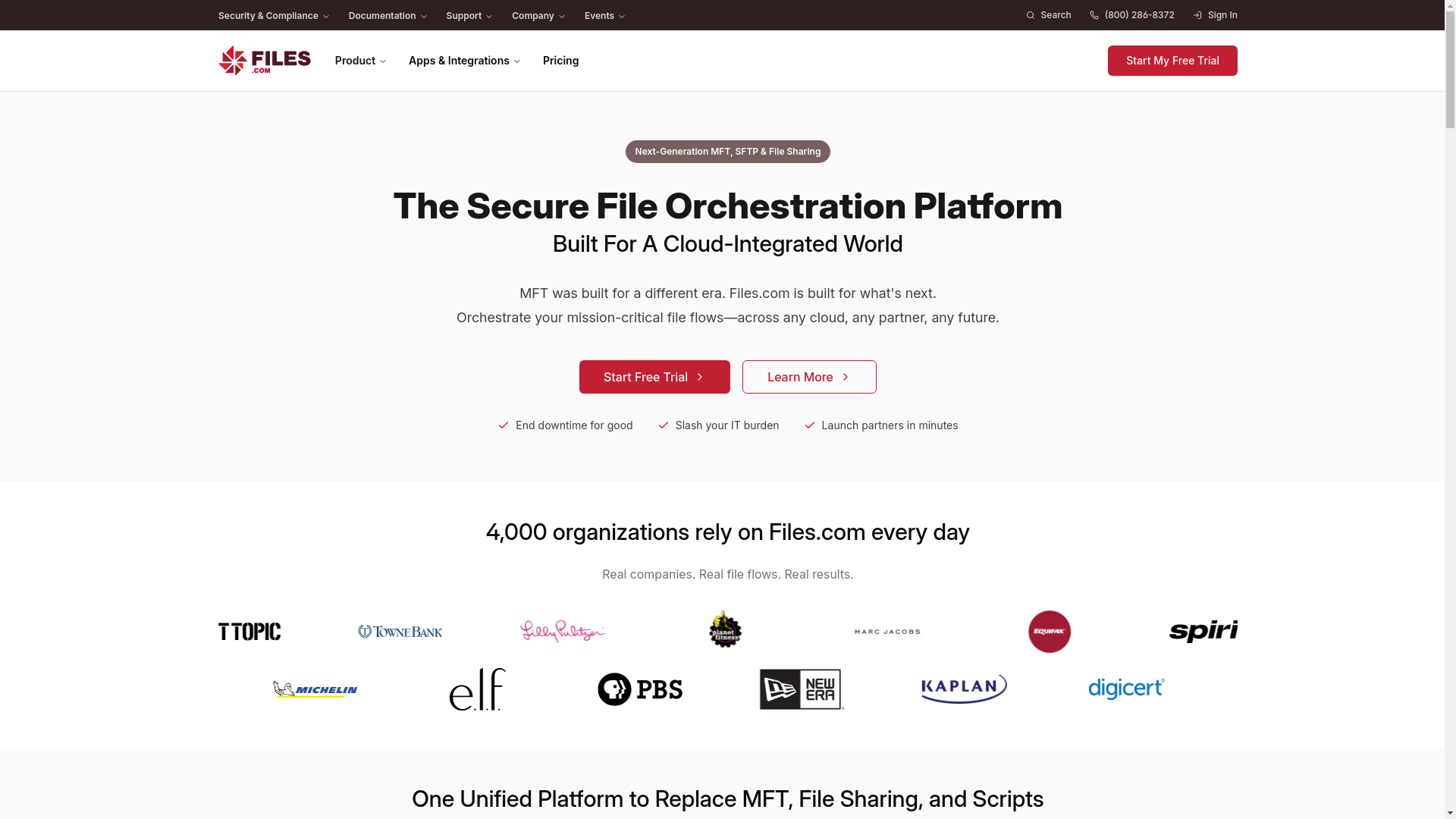 website screenshot of https://files.com/
