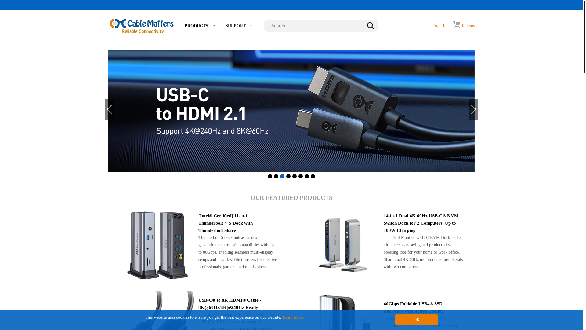website screenshot of https://cablematters.com/