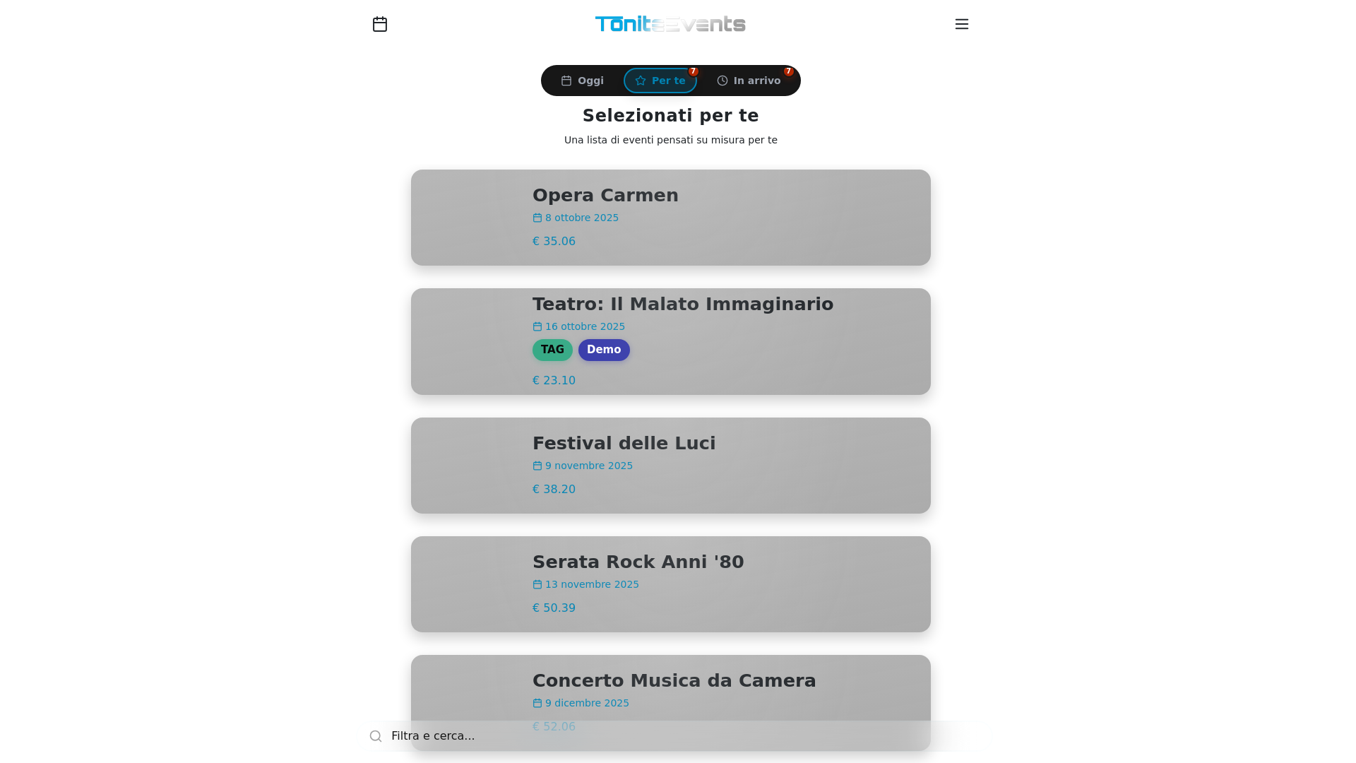website screenshot of https://eventli.it/