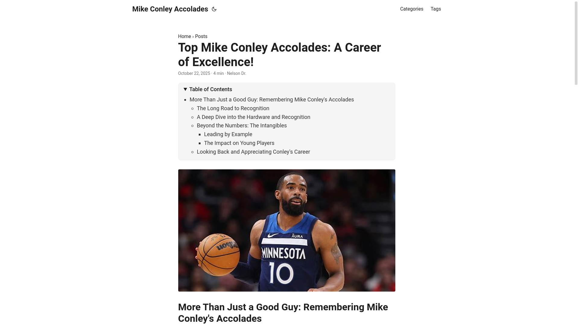 website screenshot of https://mike-conley-accolades.pages.dev/