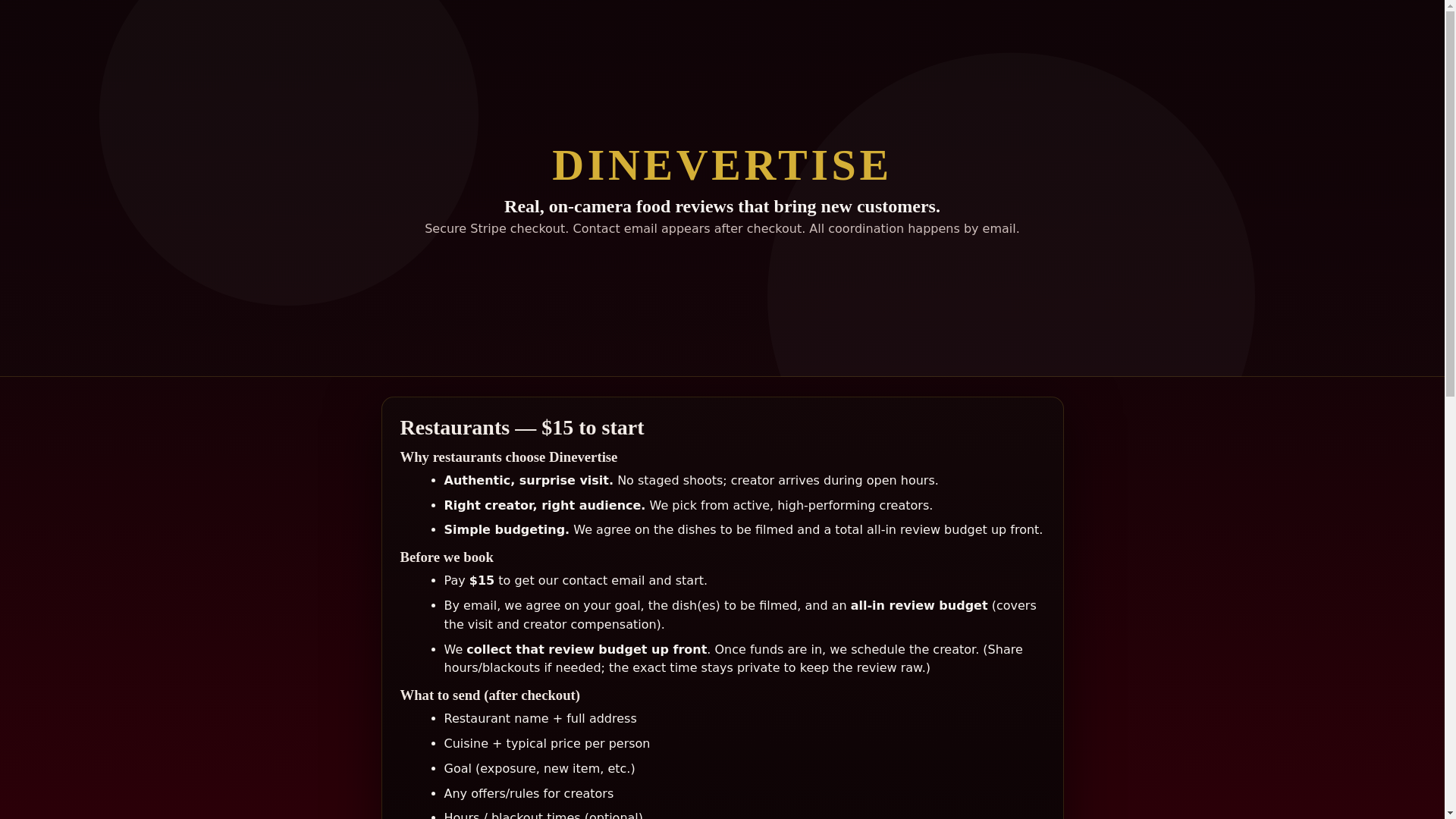 website screenshot of https://dinevertise.com/