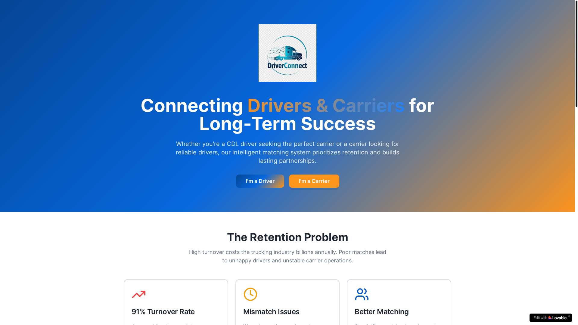 website screenshot of https://driverconnect.site/