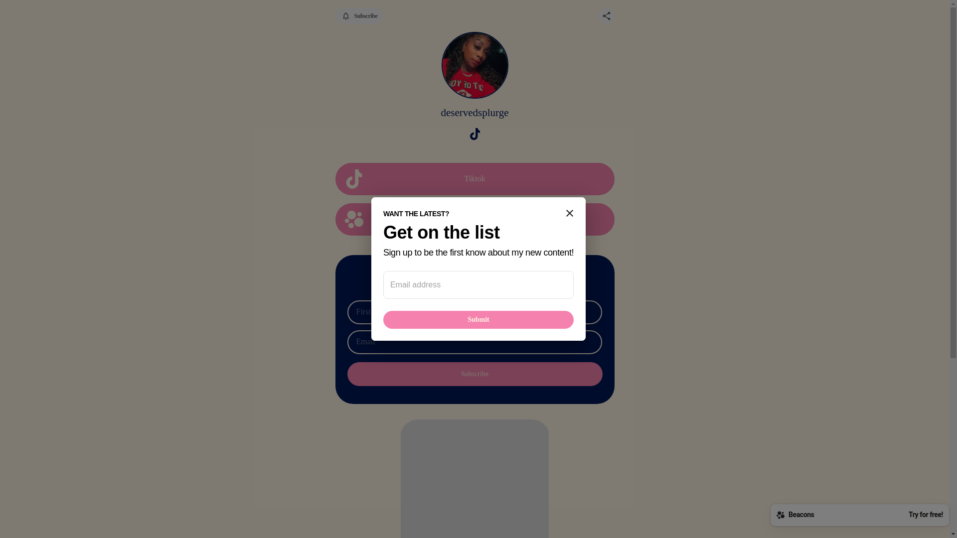 website screenshot of https://deservedsplurge.com/