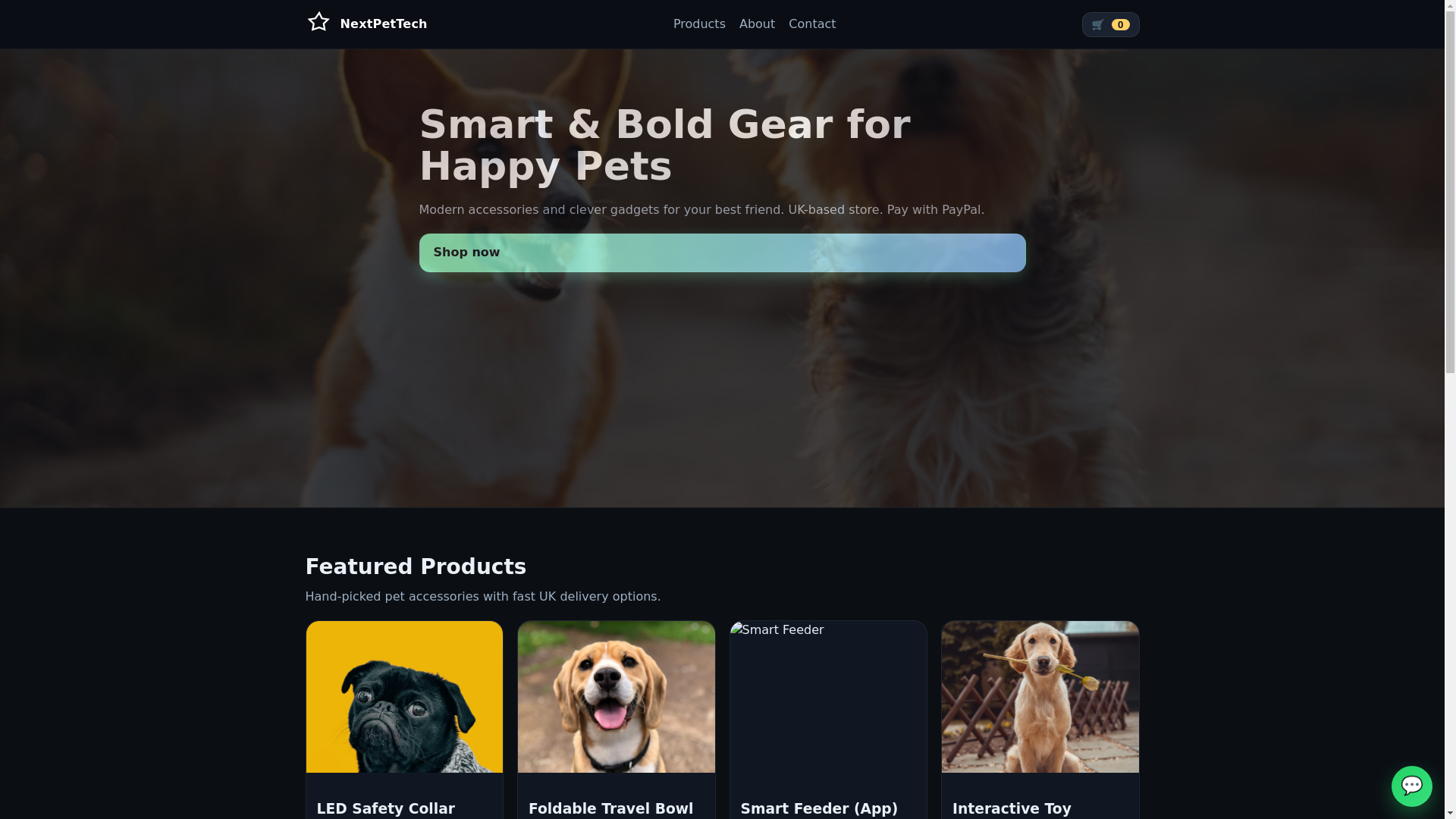 website screenshot of https://nextpettech.co.uk/
