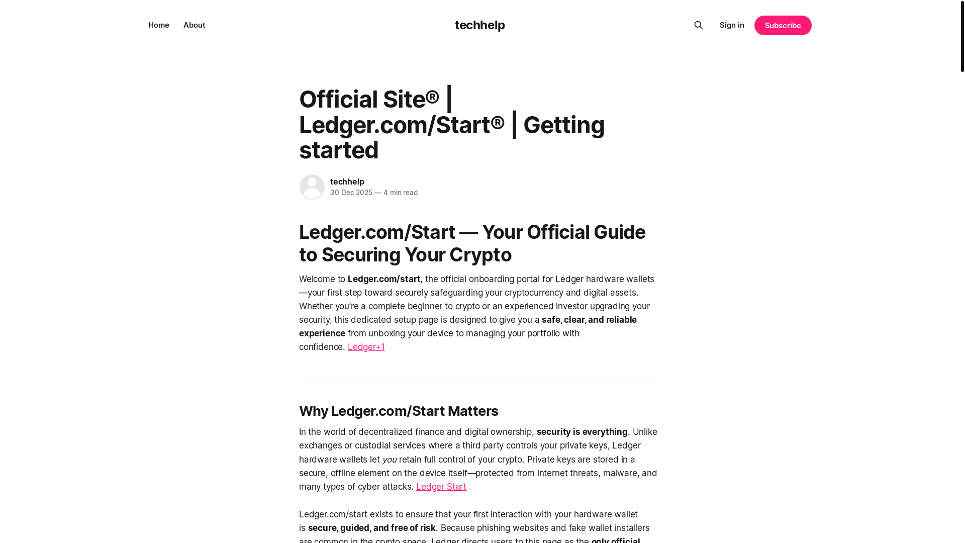 website screenshot of https://techhelp.ghost.io/enus/