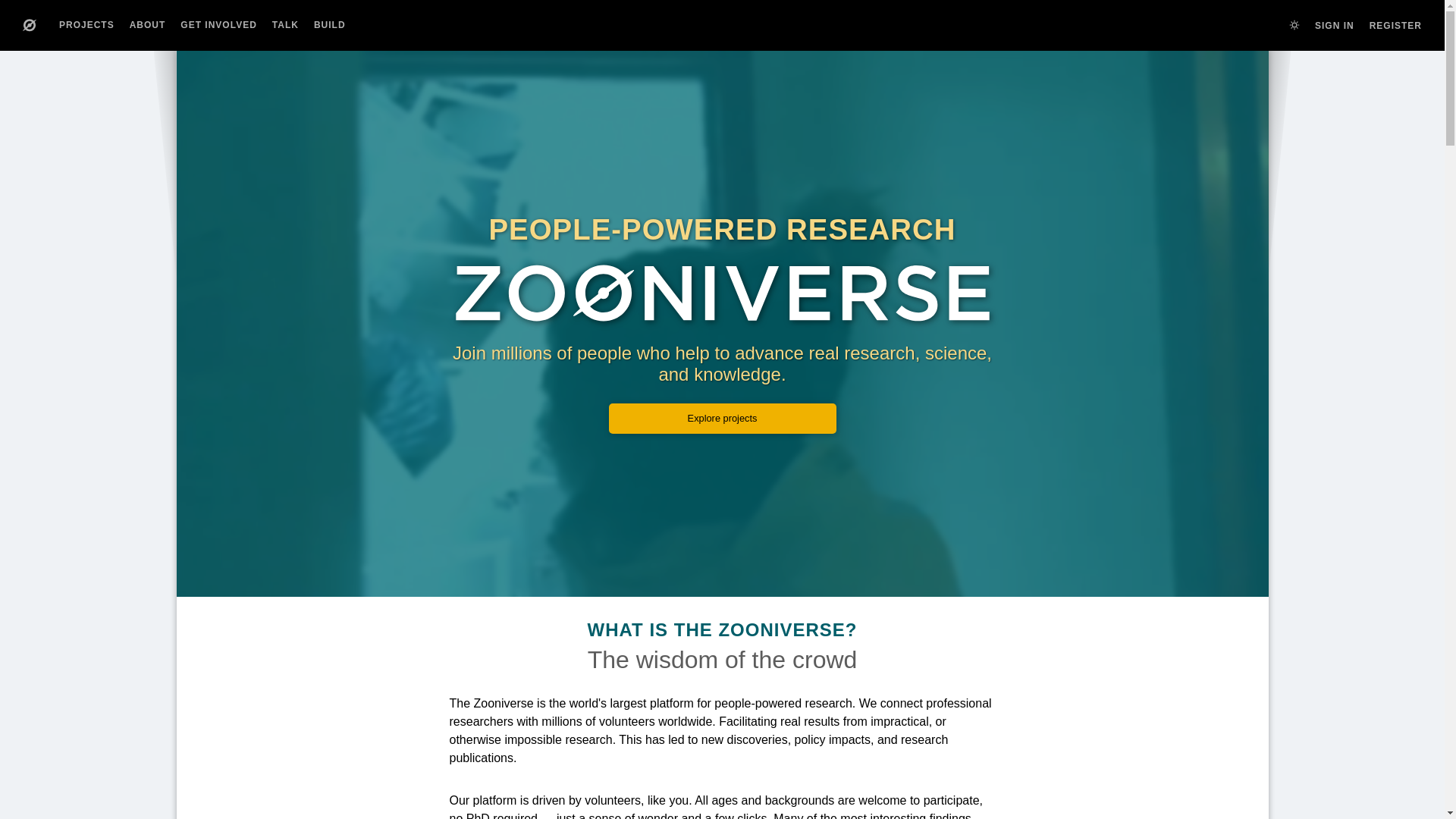 website screenshot of https://www.zooniverse.org/