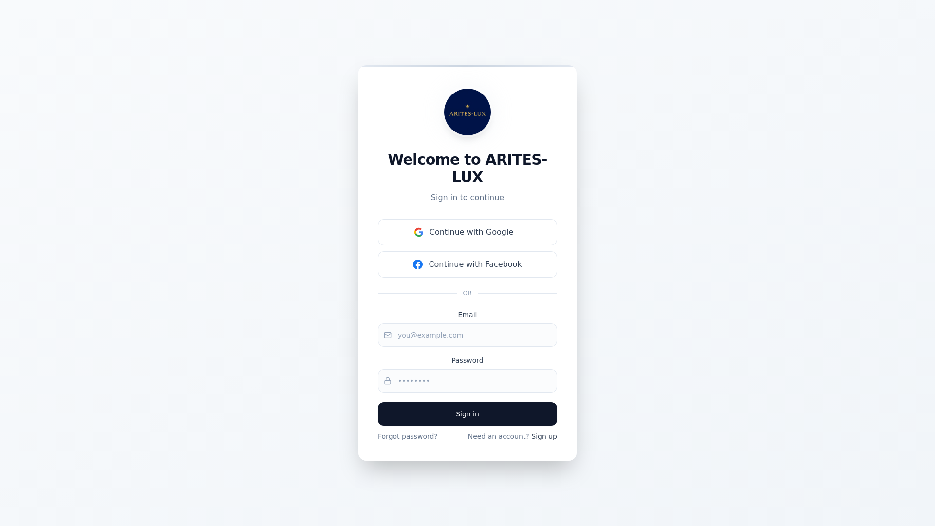 website screenshot of https://arites-lux.com/