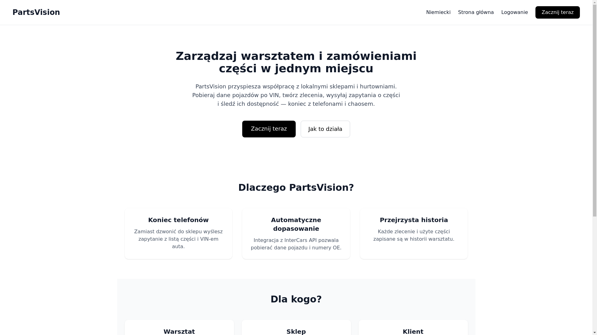 website screenshot of https://partsvision.pl/