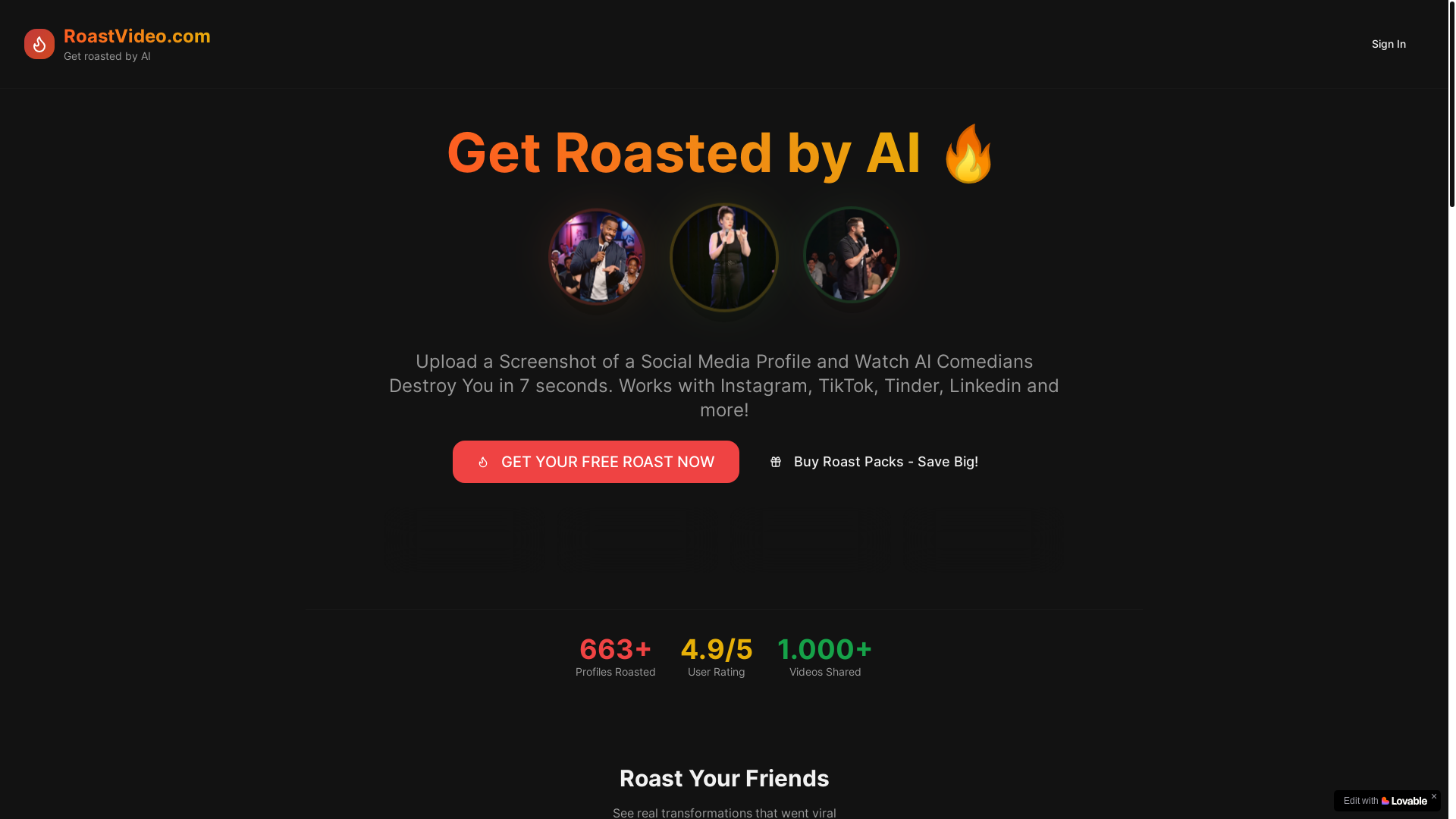 website screenshot of https://roastvideos.com/