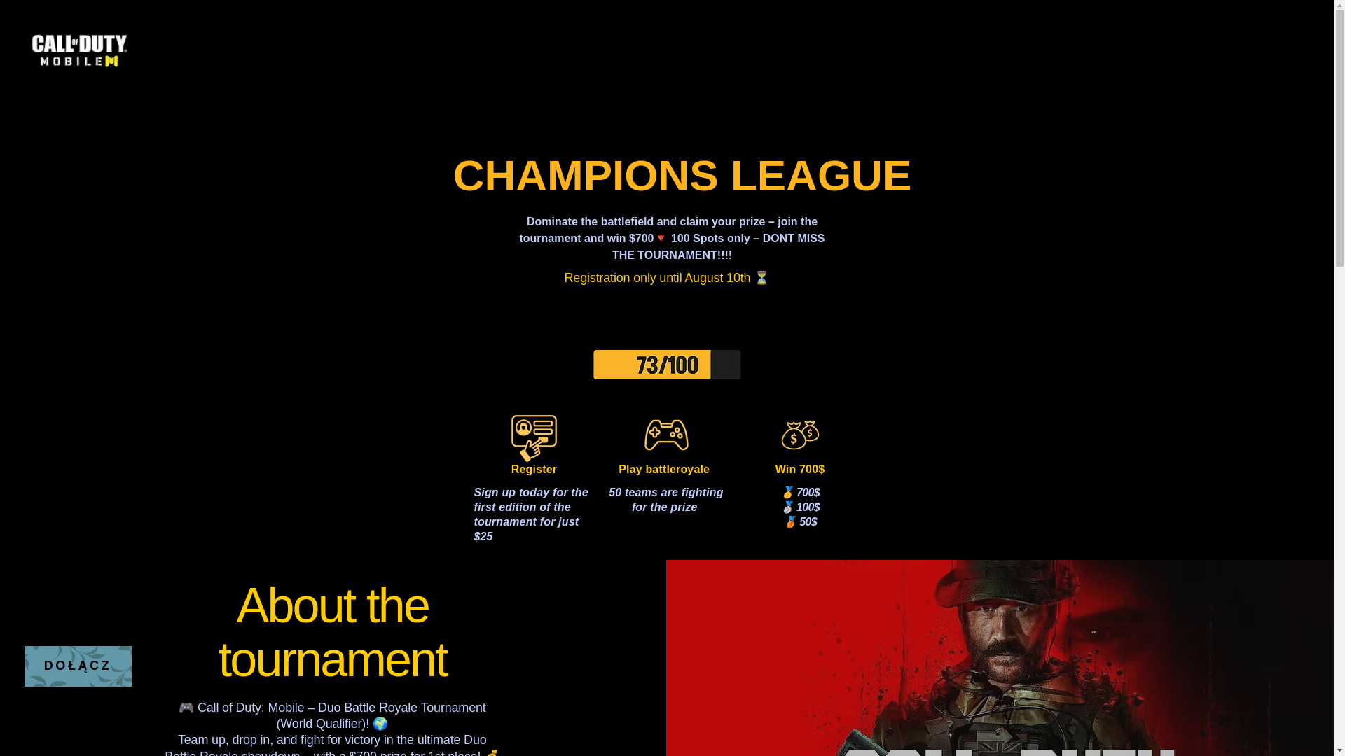 website screenshot of https://codmturnament.com/