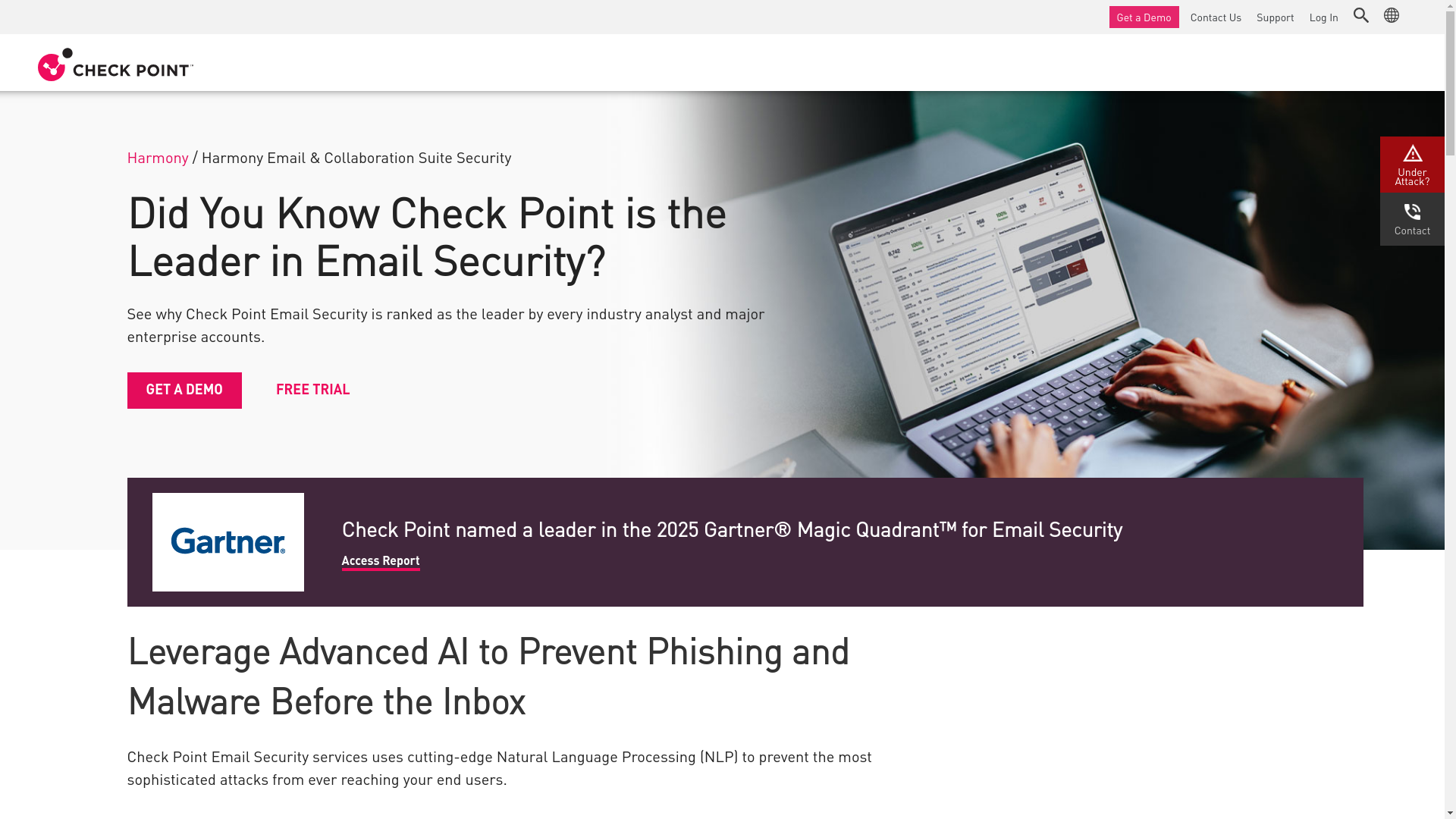 website screenshot of https://www.checkpoint.com/harmony/email-security/email-office?friew