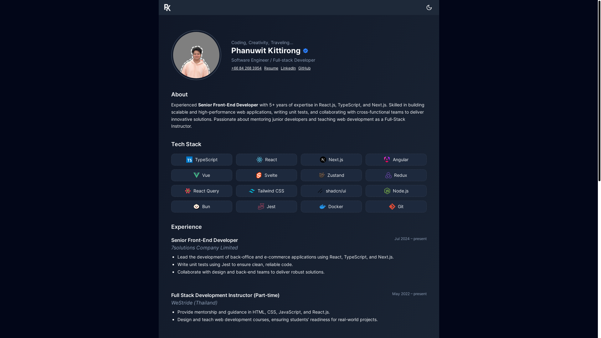 website screenshot of https://phanuwit-k.pages.dev/