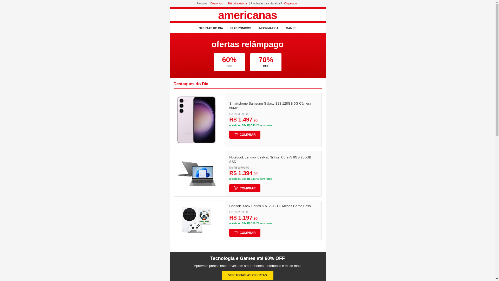 website screenshot of https://americanasoficial.com.br/