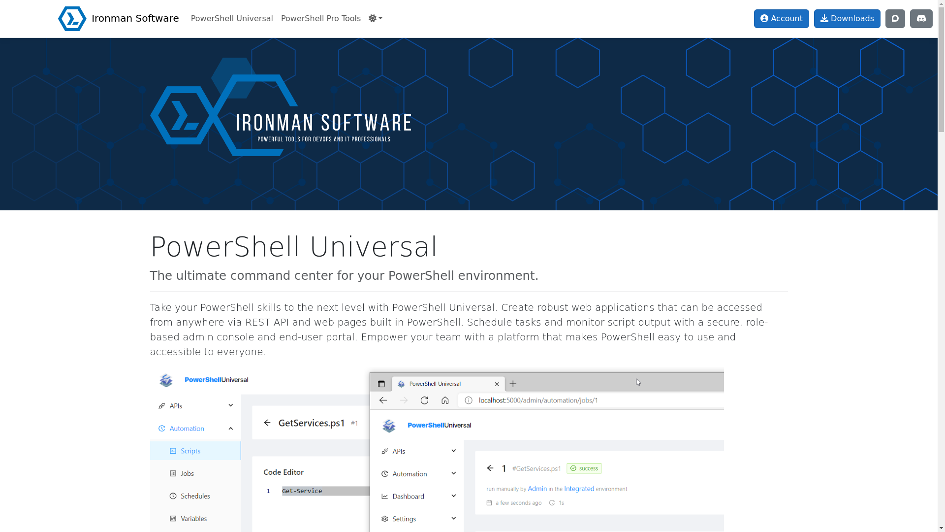 website screenshot of https://ironmansoftware.com