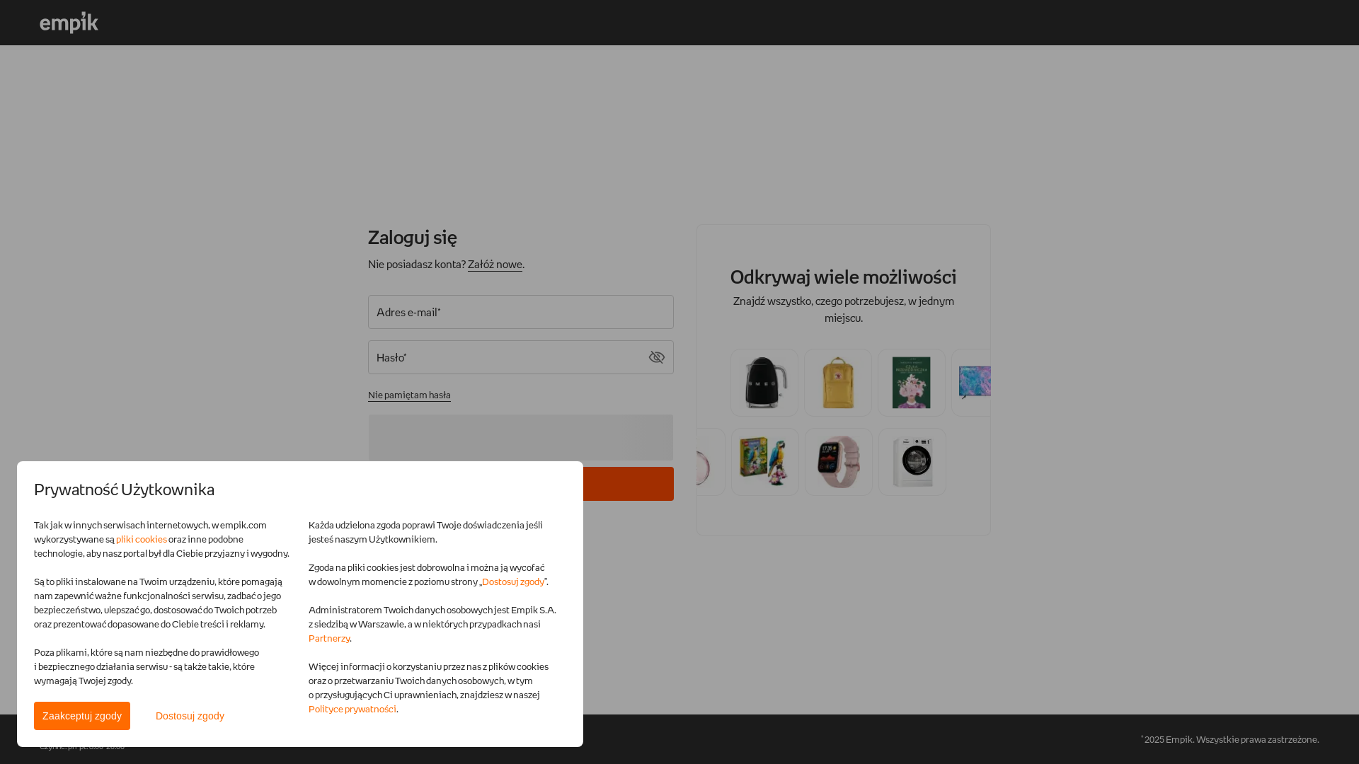 website screenshot of https://www.empik.com/konto/logowanie?continue=/