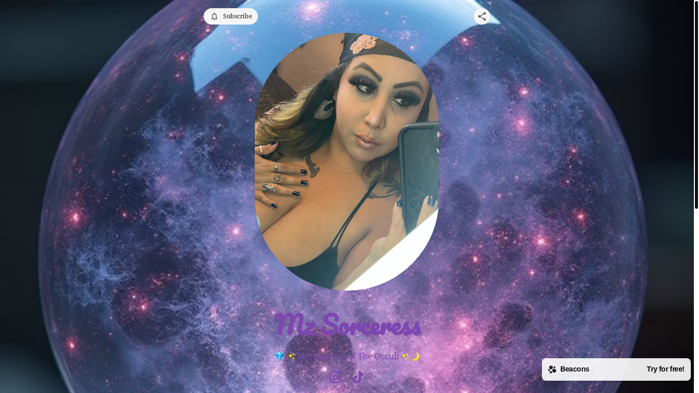 website screenshot of https://mzsorceress.com/