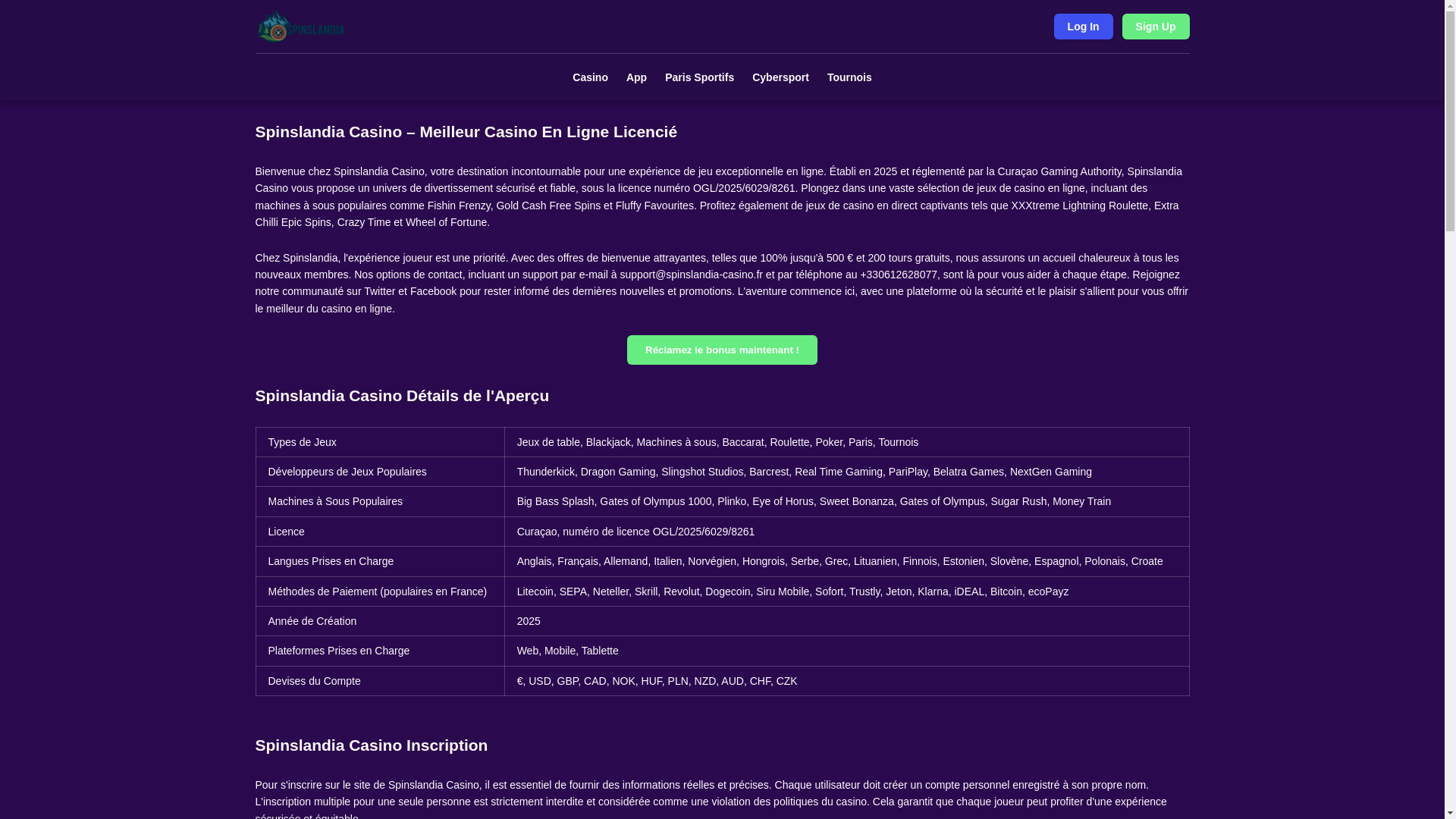 website screenshot of https://spinslandia-casino-fr.pages.dev/