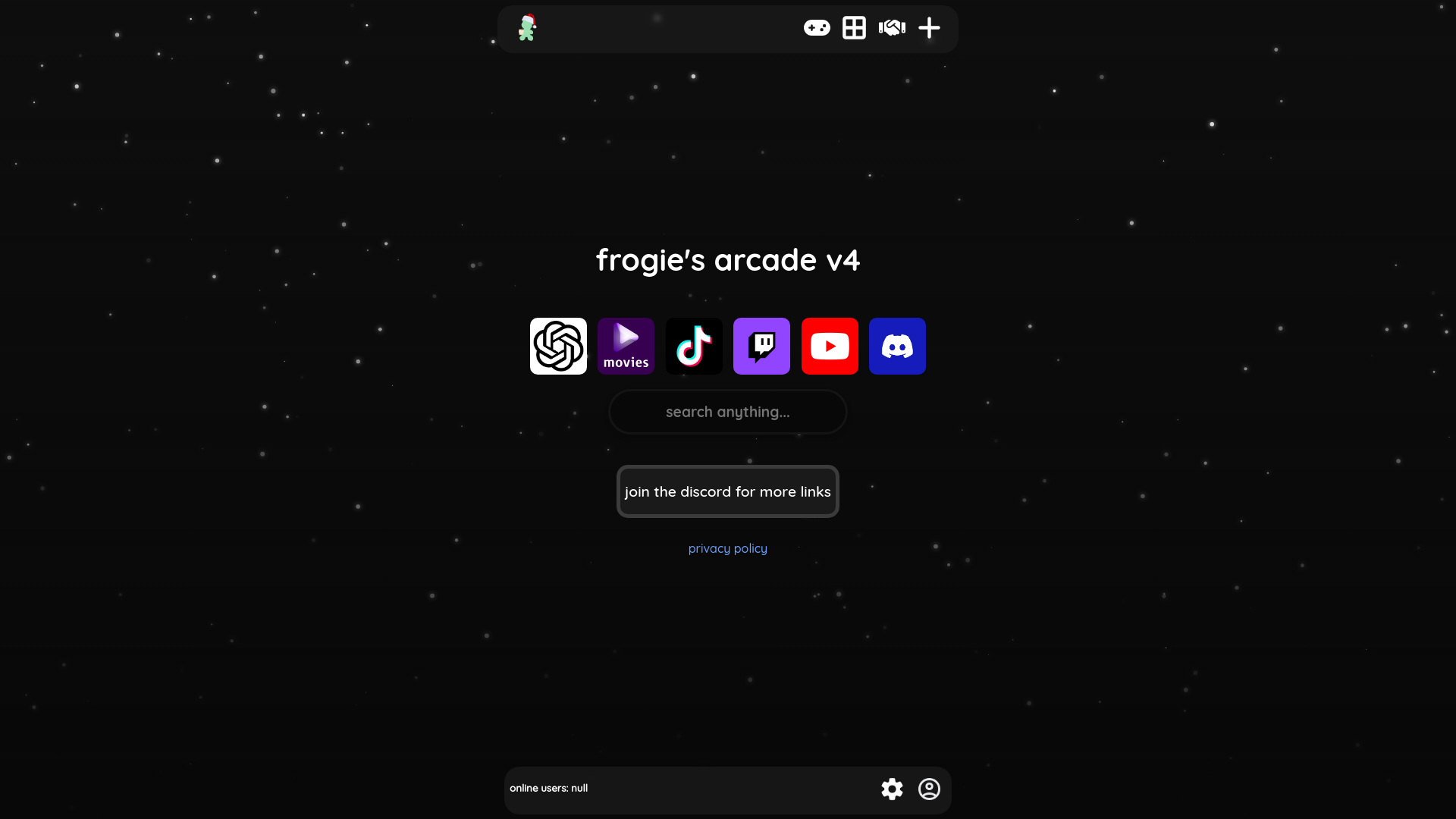website screenshot of https://frogiesarcade.win/