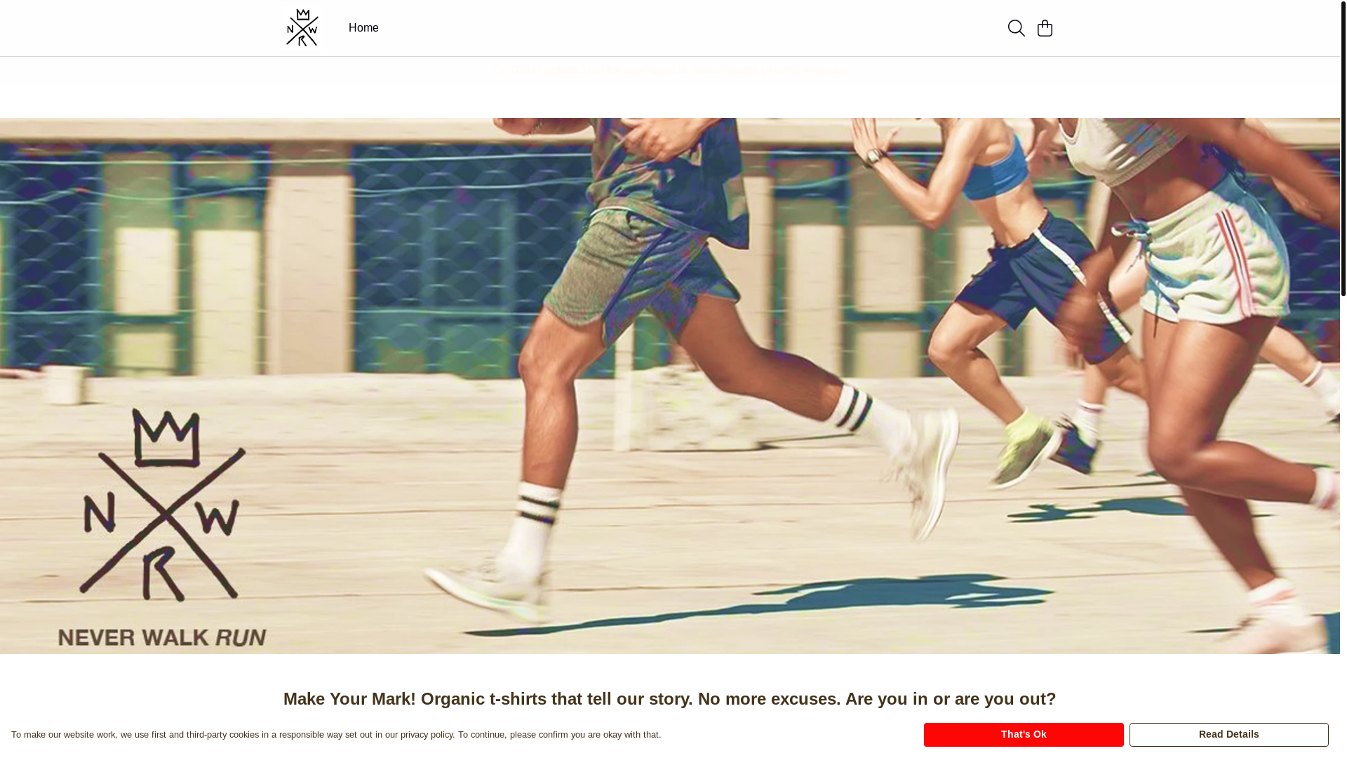 website screenshot of https://neverwalkrun.com/