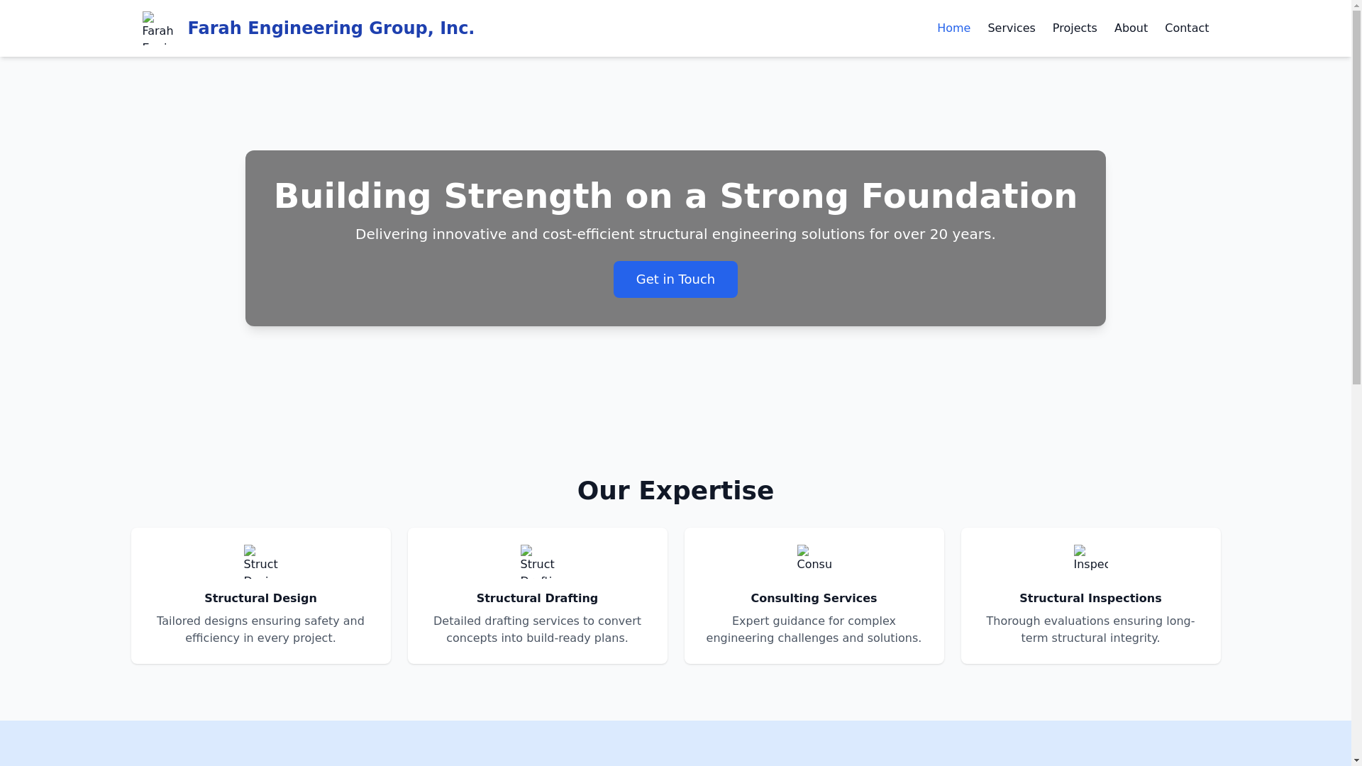 website screenshot of https://farahengineeringgroup.com/