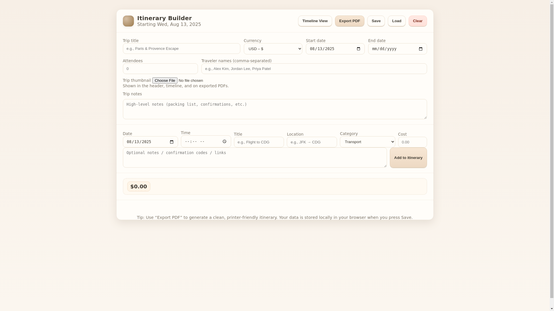 website screenshot of https://itinerary-builderv1.pages.dev/