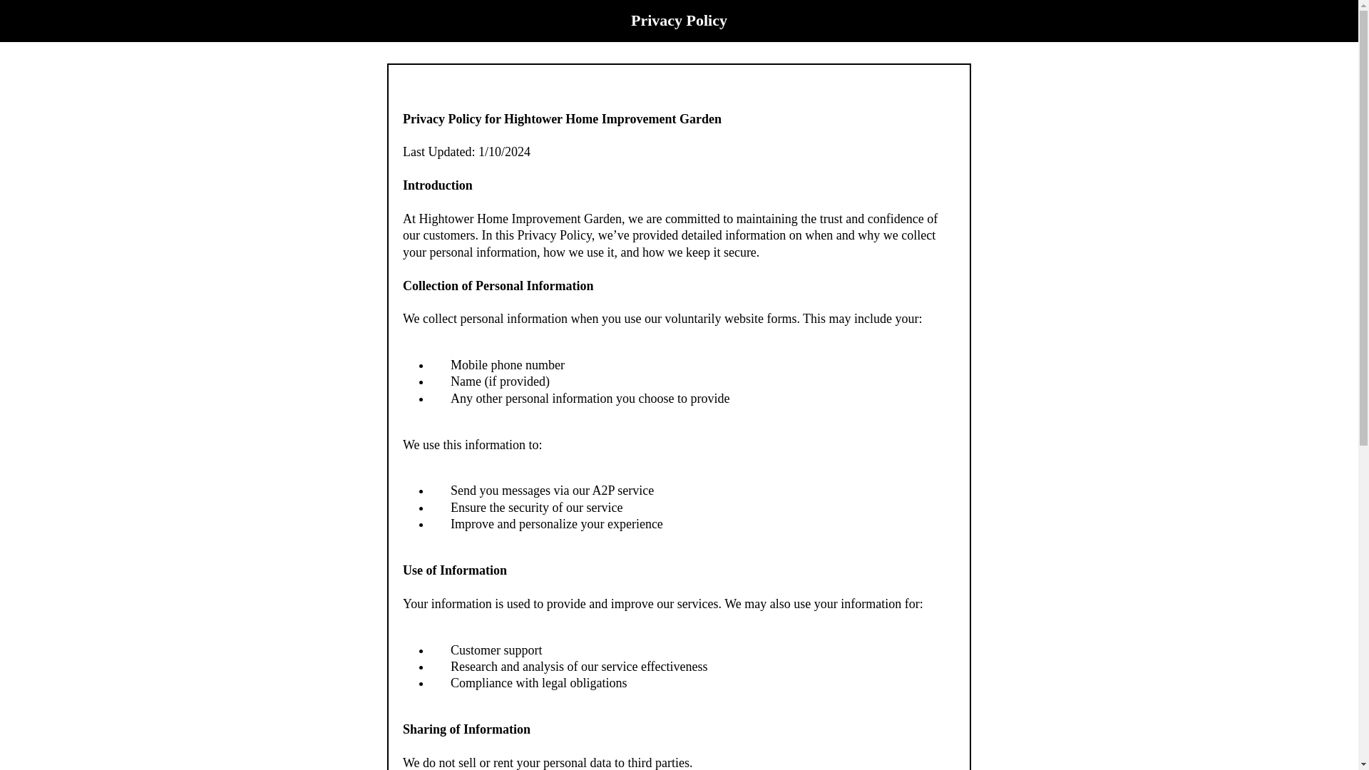 website screenshot of https://hightower-home-improvement-and-garden.com/