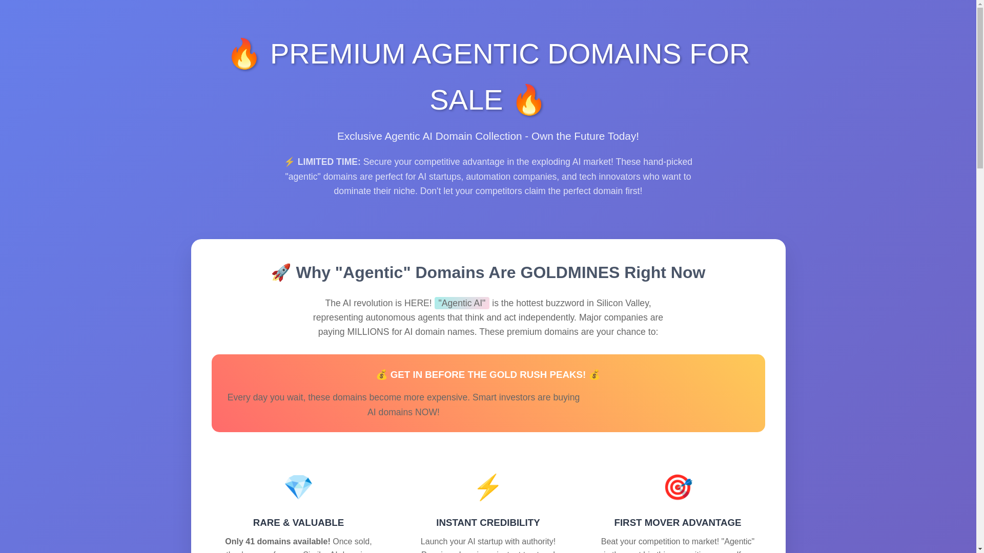 website screenshot of https://buyagenticdomains.com/