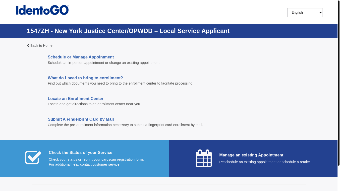 website screenshot of https://uenroll.identogo.com/workflows/1547ZH/appointment/status