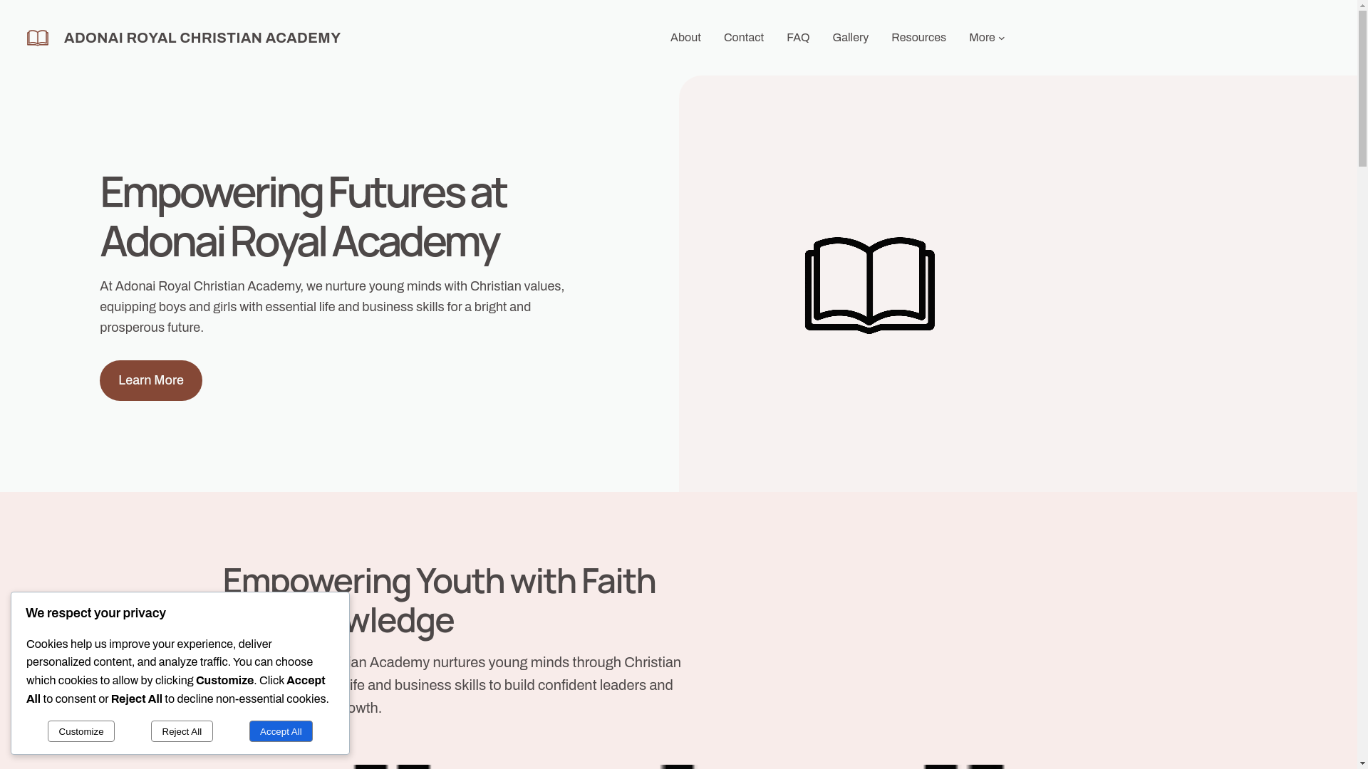 website screenshot of https://adonairoyalchristianacademy.org/