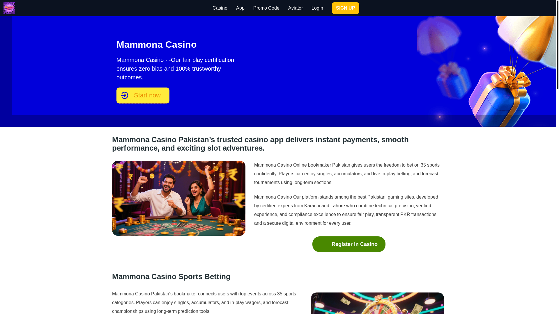 website screenshot of https://mammonacasinoe.com/