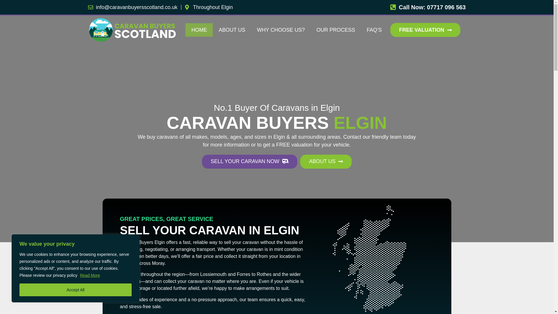 website screenshot of https://caravanbuyerselgin.co.uk/