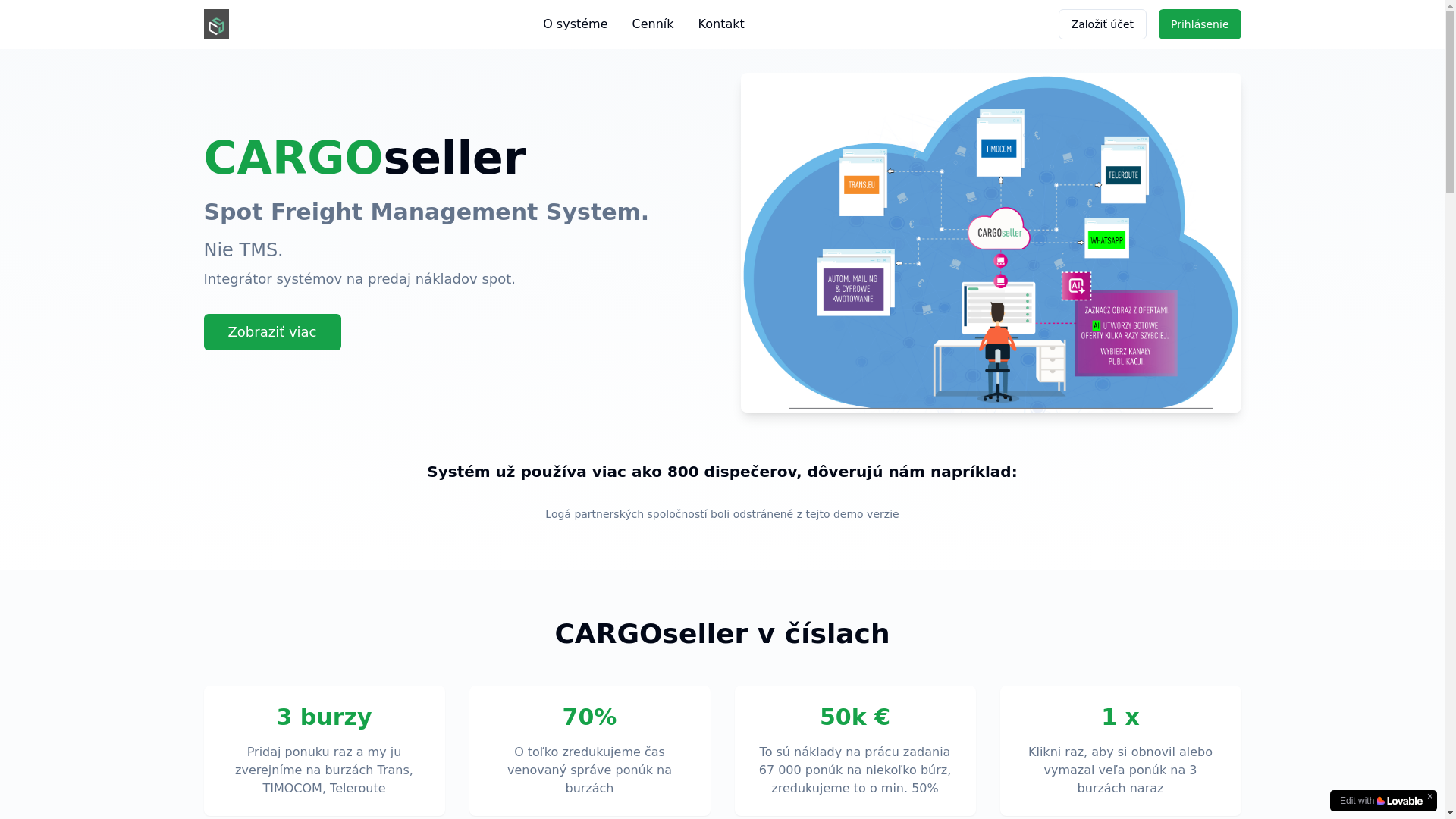 website screenshot of https://cargoseller.sk/